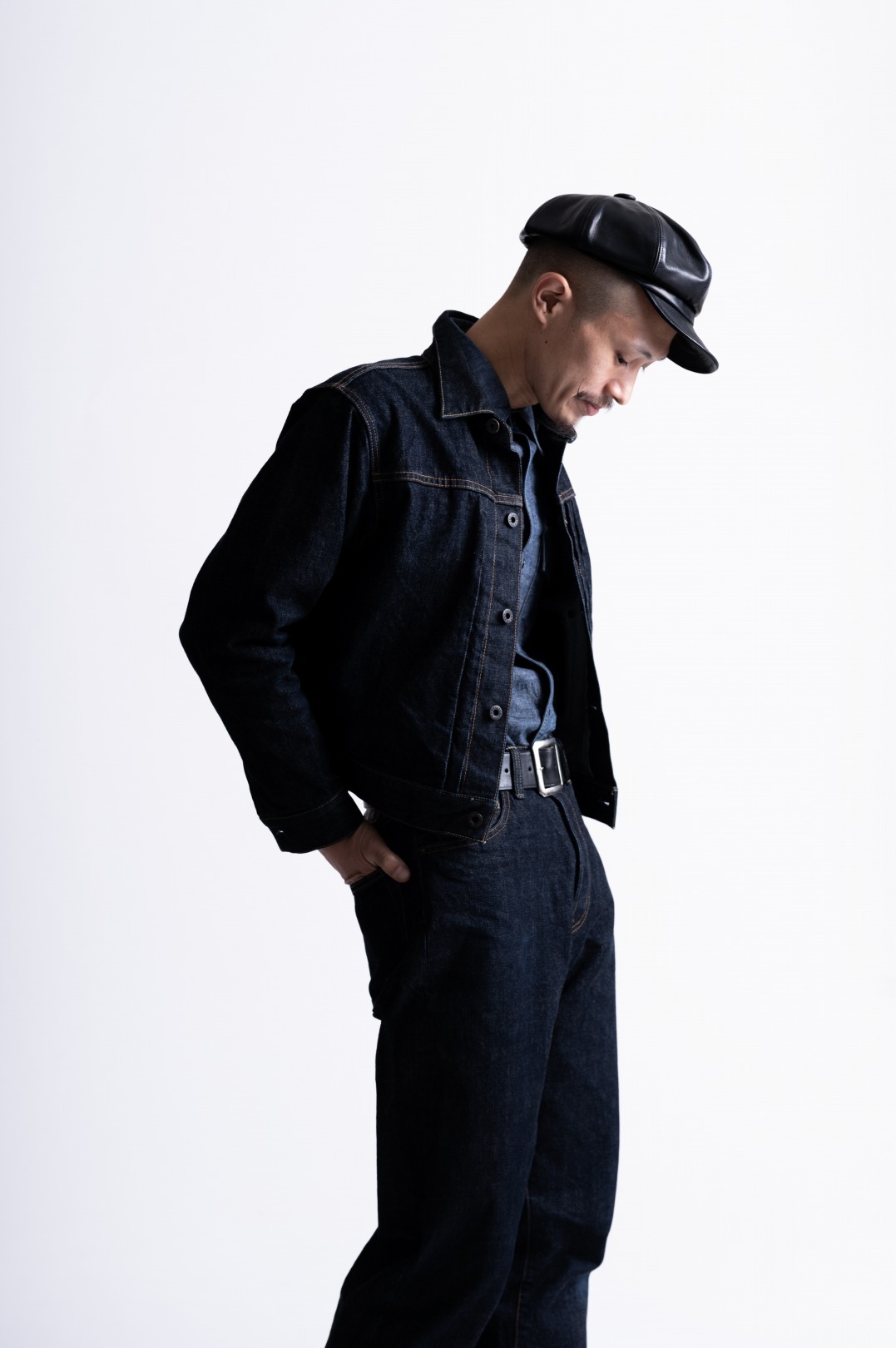 Black Sign 14oz Denim Pleats Jacket / Dark Indigo