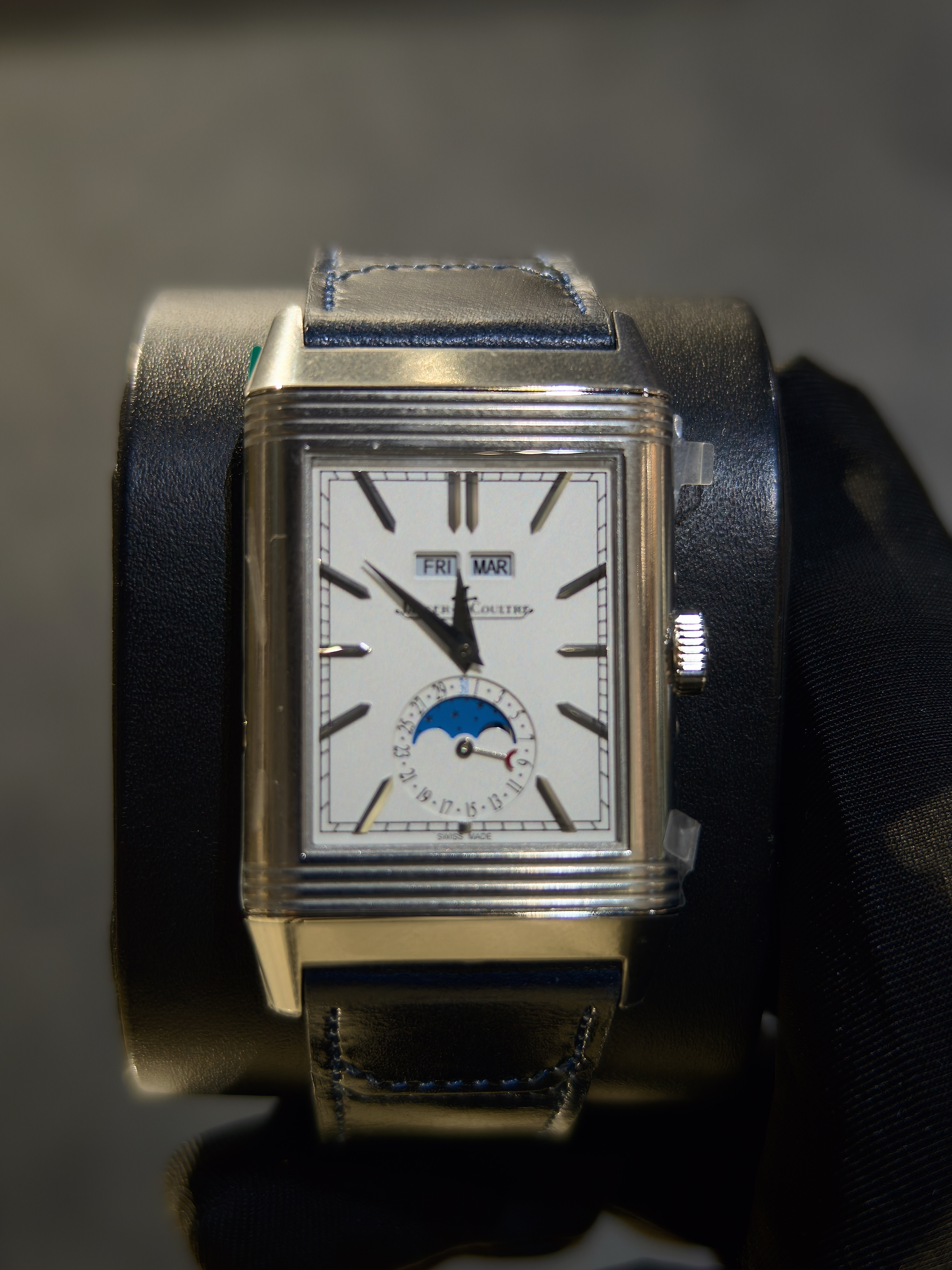 BRAND NEW JAEGER Q3918420 SILVER DIAL STEEL REVERSO TRIBUTE DUOFACE CALENDAR 29MM