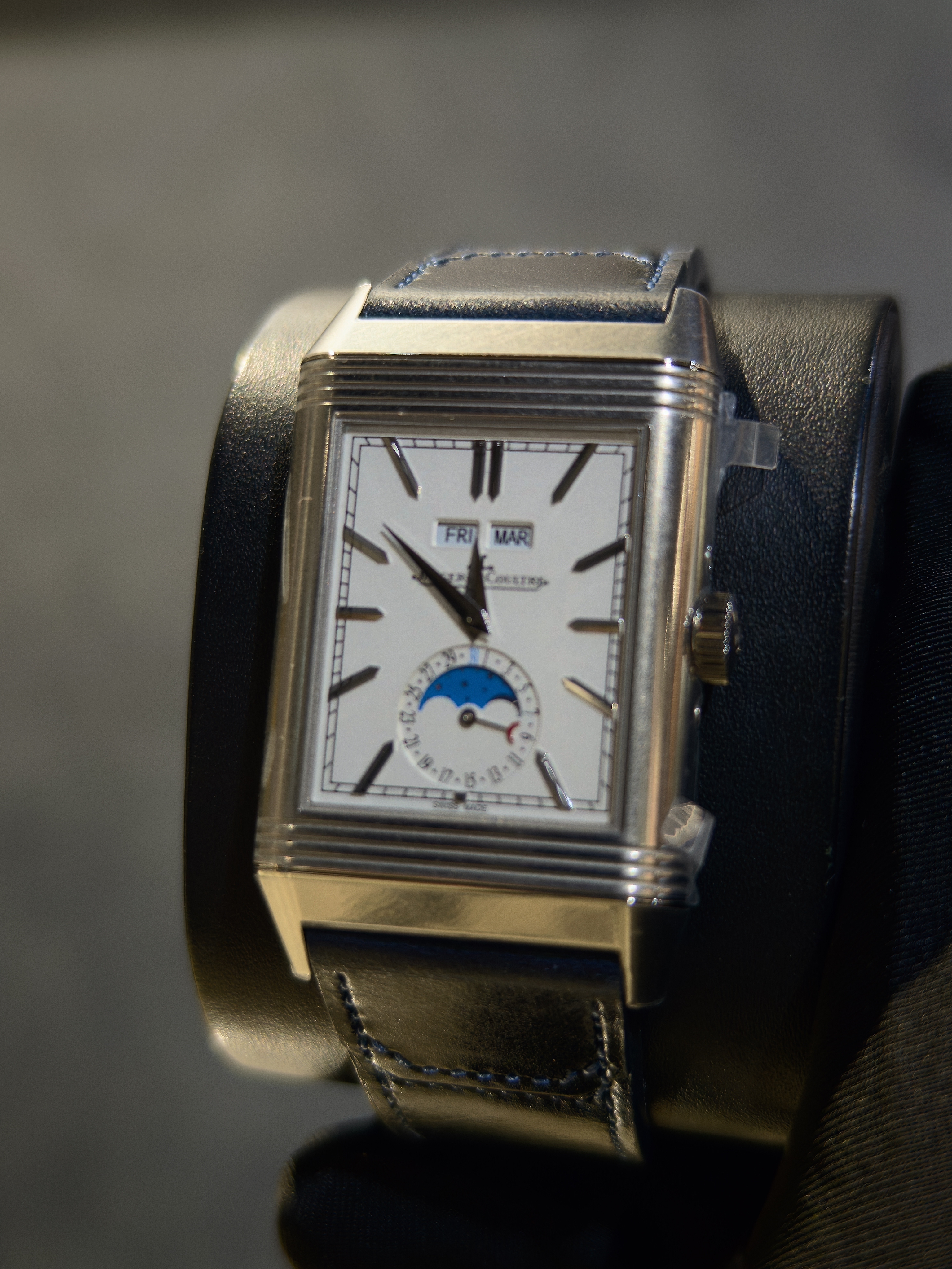 BRAND NEW JAEGER Q3918420 SILVER DIAL STEEL REVERSO TRIBUTE DUOFACE CALENDAR 29MM