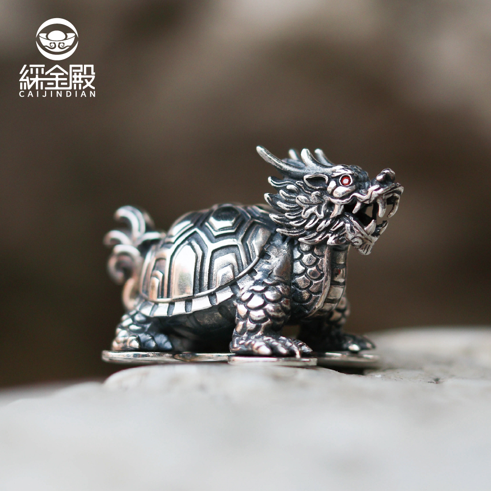 進財龍龜純銀擺件｜風水｜招財｜裝飾｜財富｜瑞獸｜富貴｜鎮宅【綵金殿】