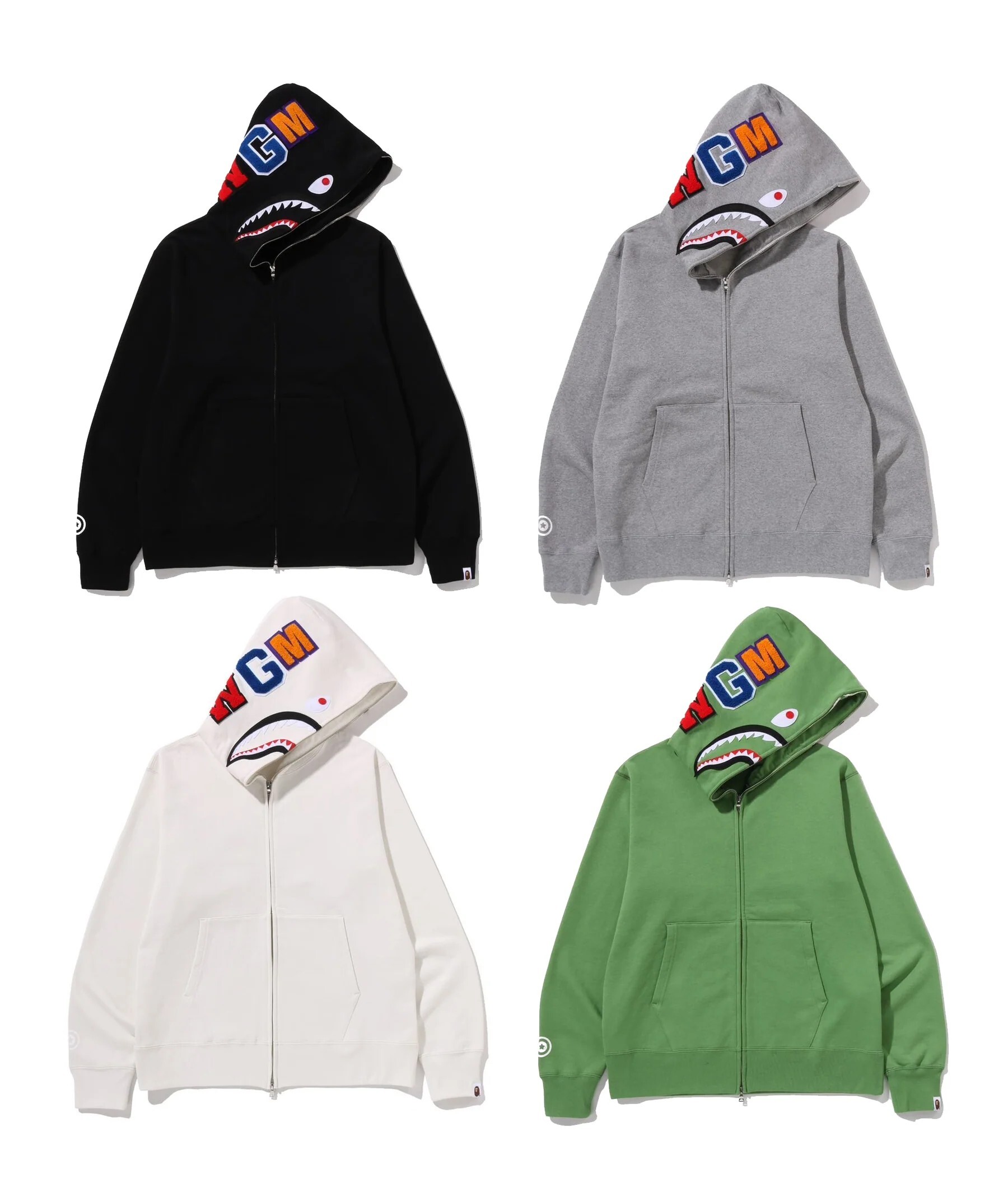 -(B4d01)-A BATHING APE BAPE FULL ZIP SHARK JACKET 素色鯊魚外套 灰色/黑色-1L80115304