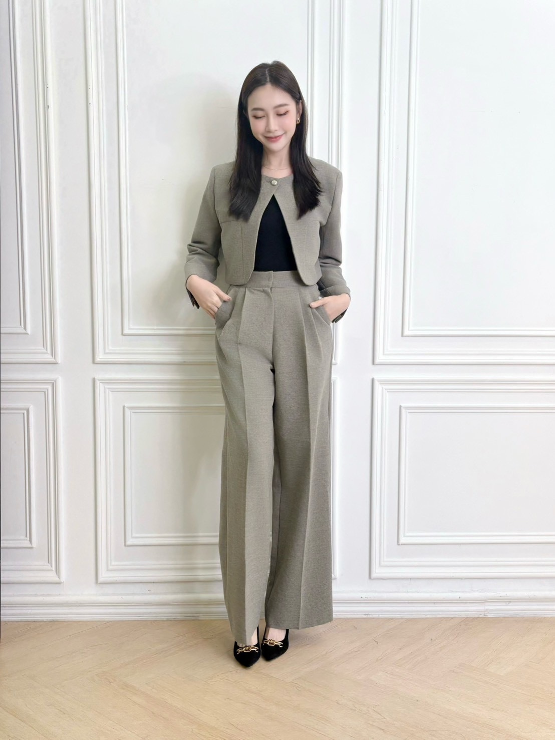 高雅簡約單釦西裝套裝(羊毛30%)