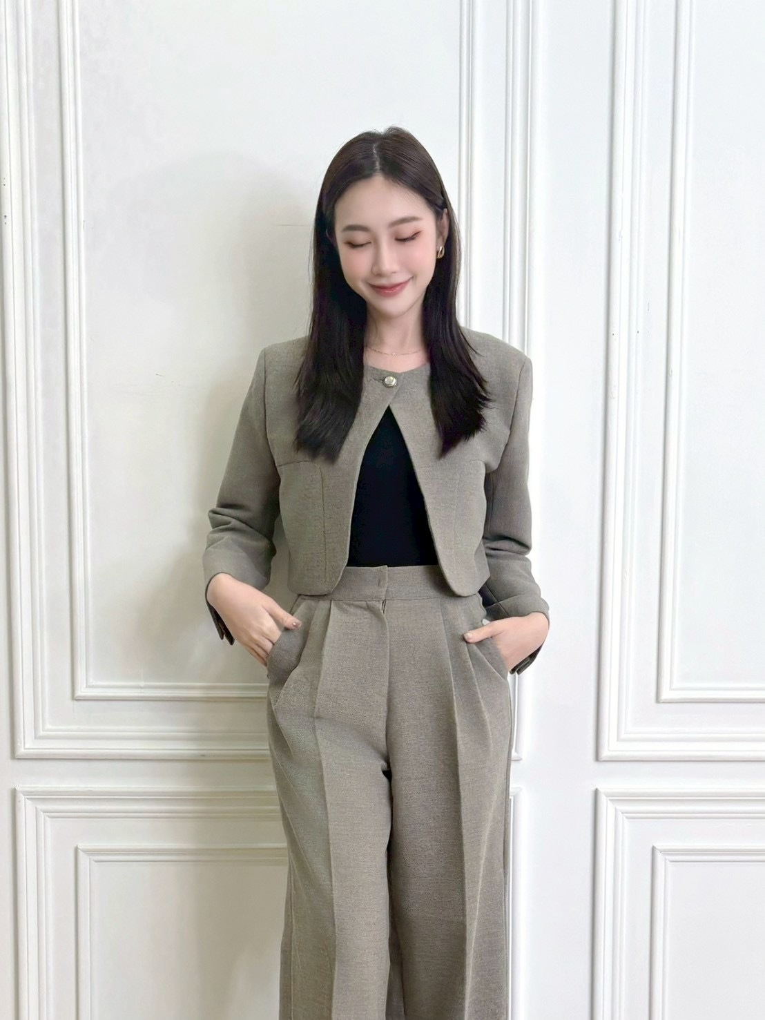 高雅簡約單釦西裝套裝(羊毛30%)