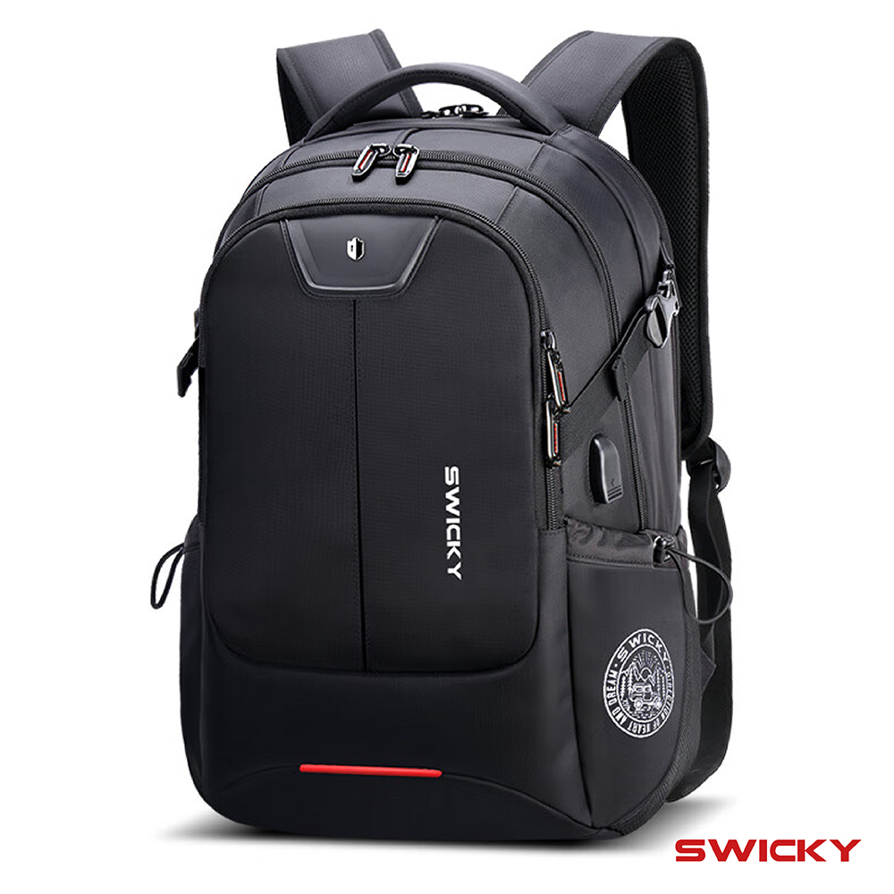 【SWICKY】人體工學防震電腦後背包(黑)