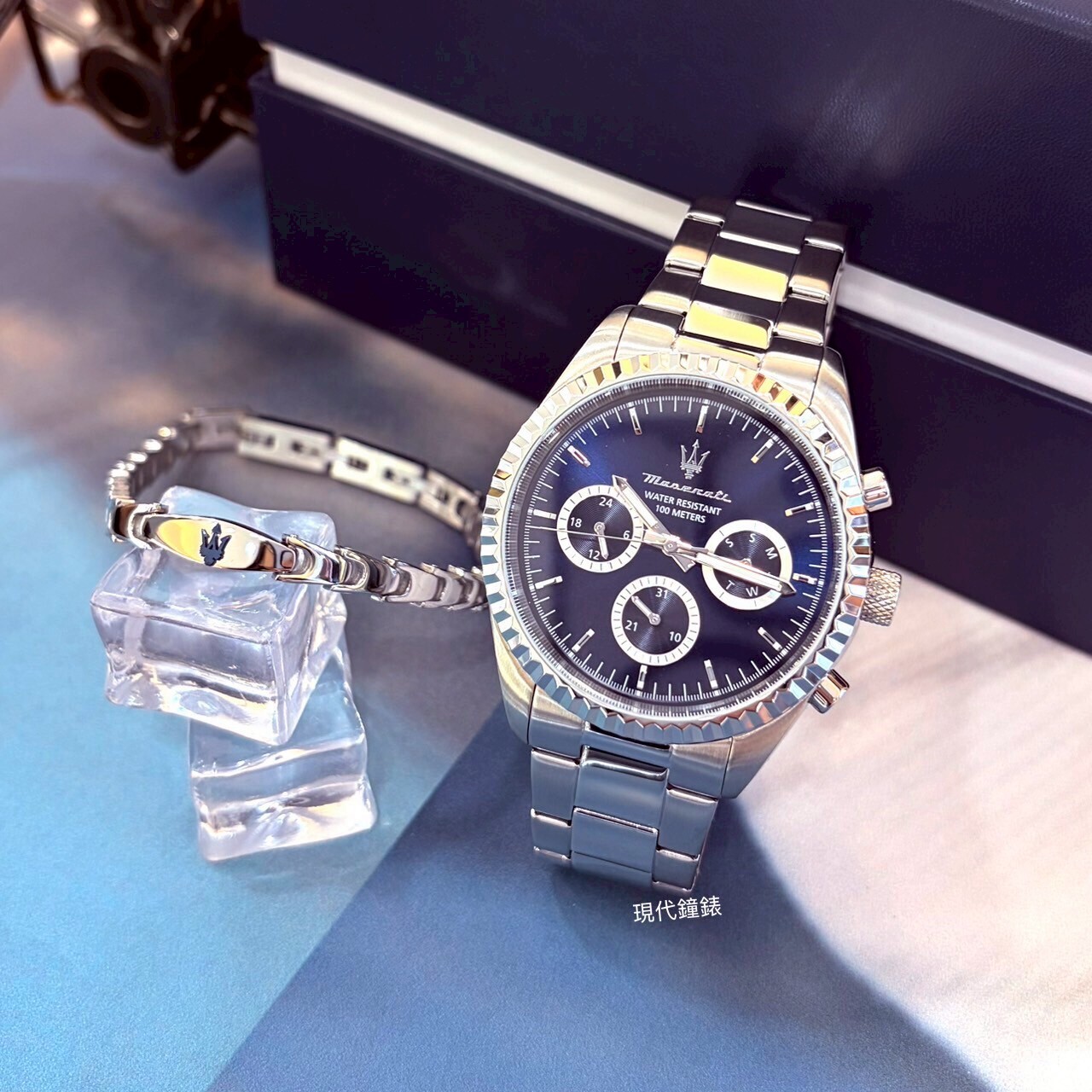 【Maserati 瑪莎拉蒂】三眼計時手鍊套組R8853100047 43mm 現代鐘錶