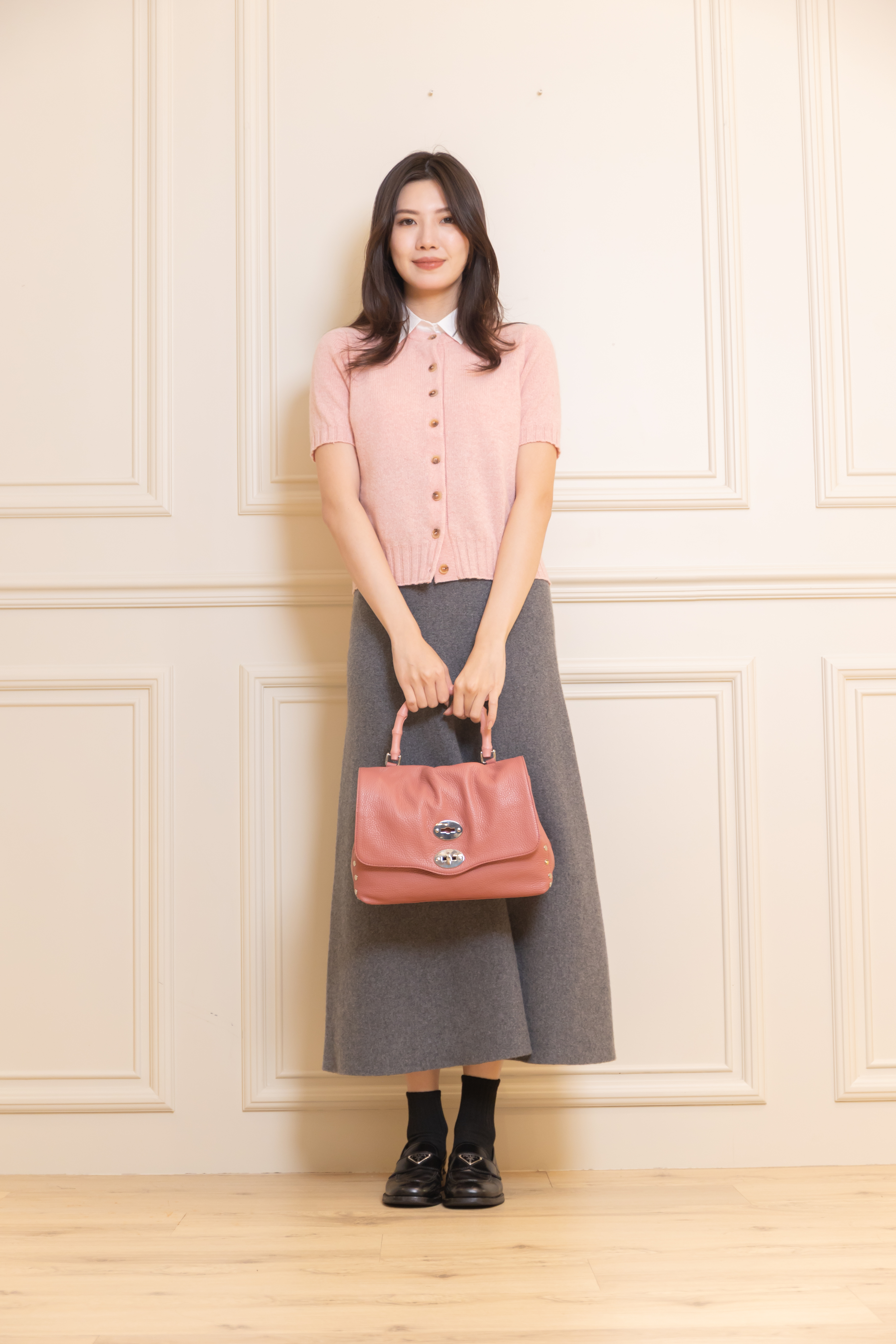 LIVIANA CONTI 短袖排釦小罩衫(珊瑚粉)