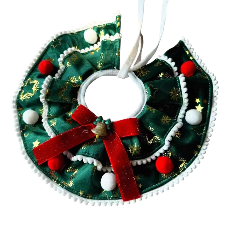 寵物花邊蝴蝶結聖誕圍巾 - 綠色