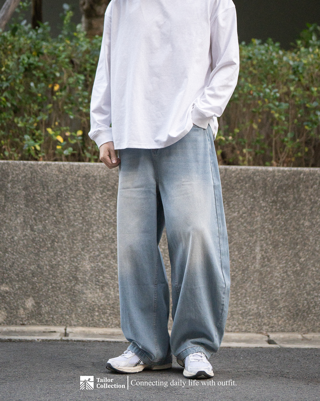 #現貨 Tailor collection 竹節紋 寬鬆休閒 彎刀牛仔褲  淺藍