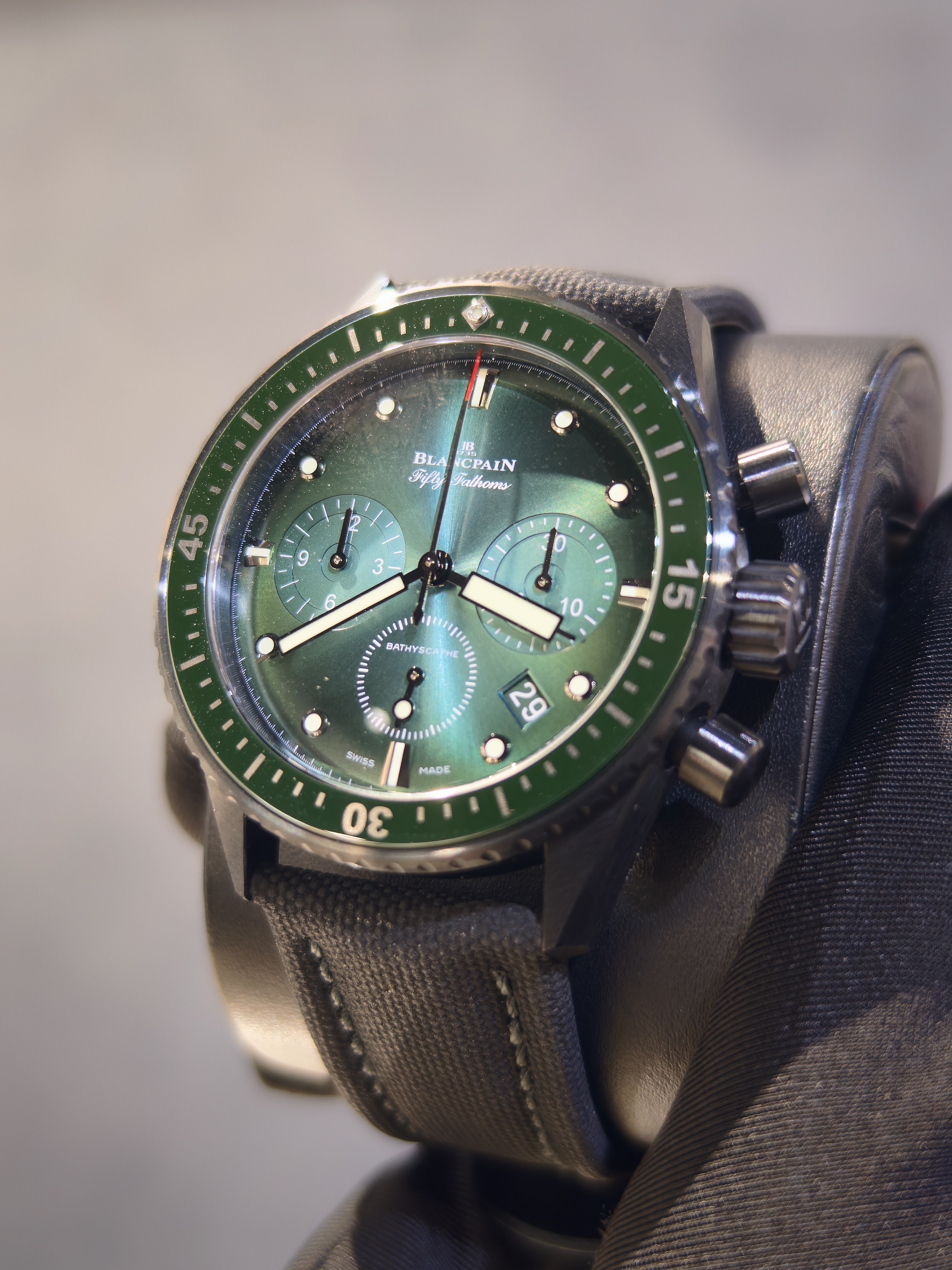 BRAND NEW BlANCPAIN 5200-0153-B52A FIFTY FATHOMS BATHYSCAPHE CHRONOGRAPHE FLYBACK GREEN DIAL