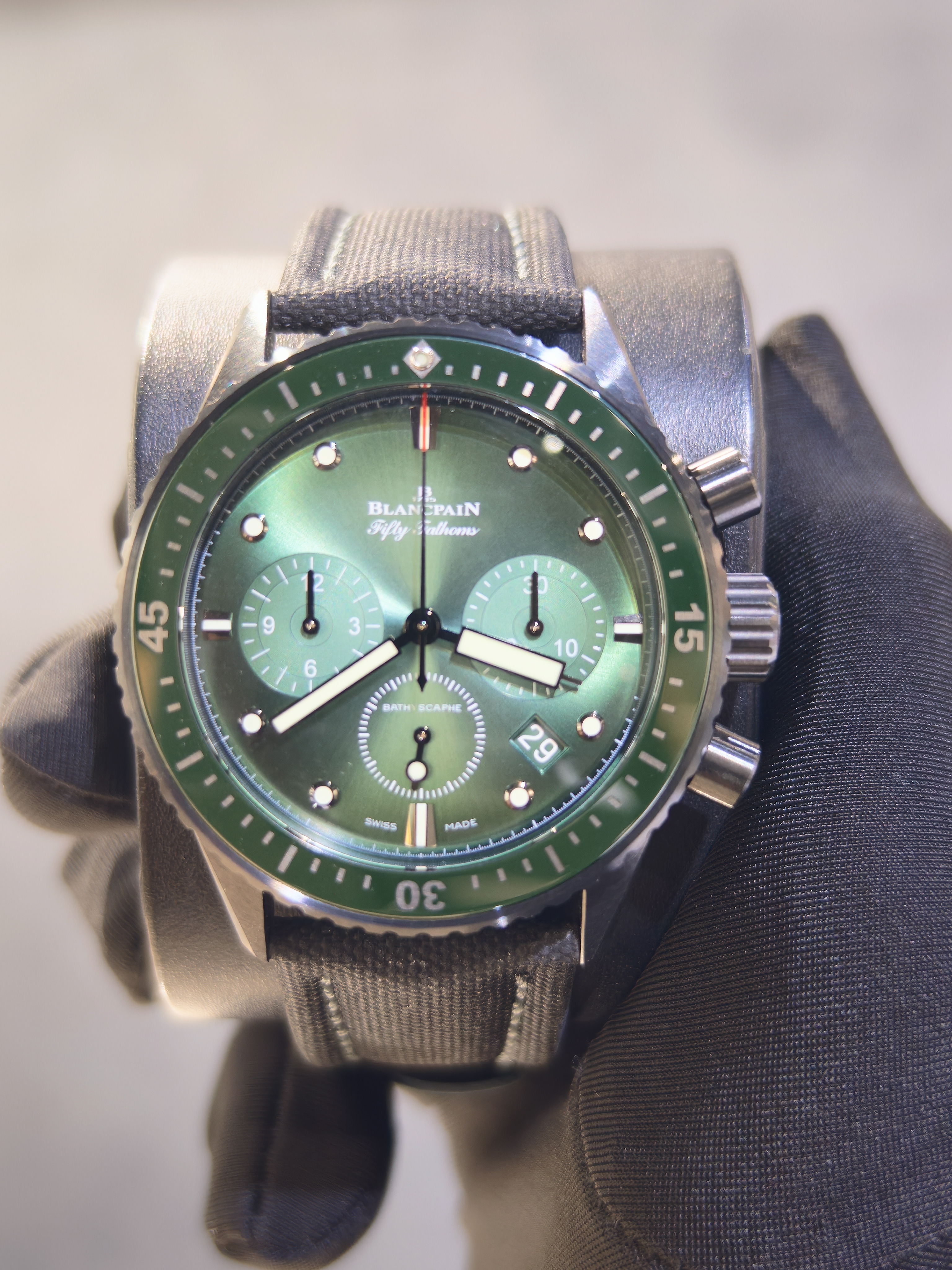 BRAND NEW BlANCPAIN 5200-0153-B52A FIFTY FATHOMS BATHYSCAPHE CHRONOGRAPHE FLYBACK GREEN DIAL