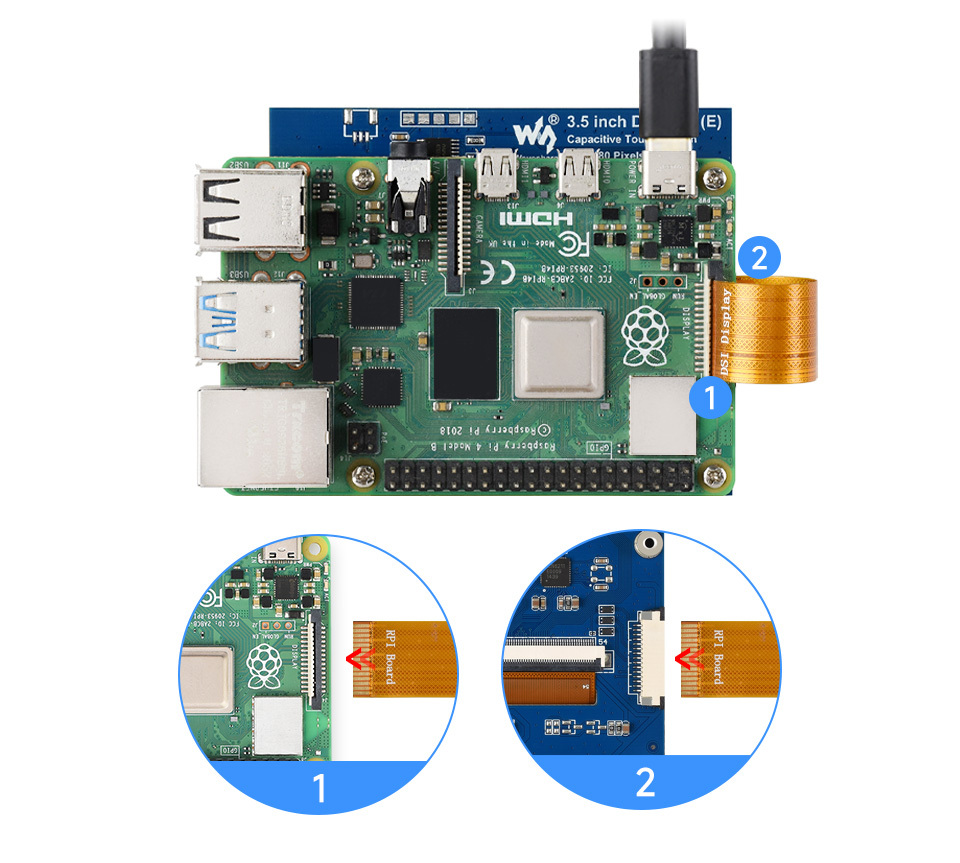 3.5吋 DSI 電容觸控 IPS 顯示模組 640x480,連接 Pi 4