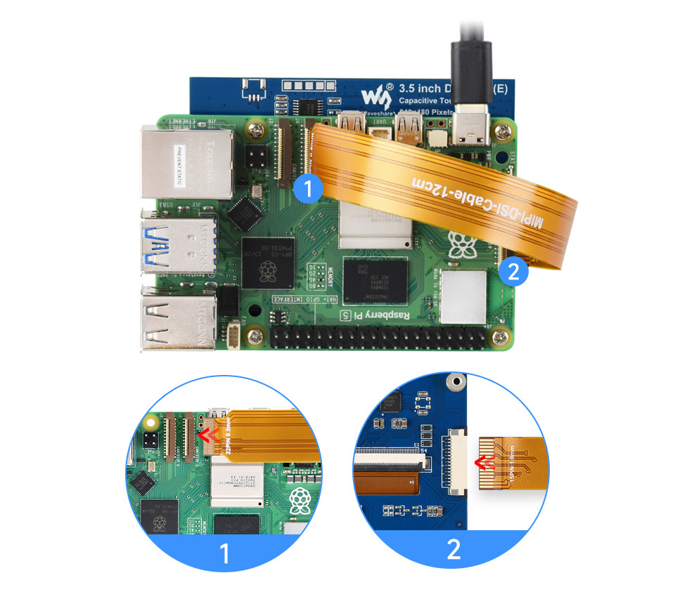 3.5吋 DSI 電容觸控 IPS 顯示模組 640x480,連接 Pi 5