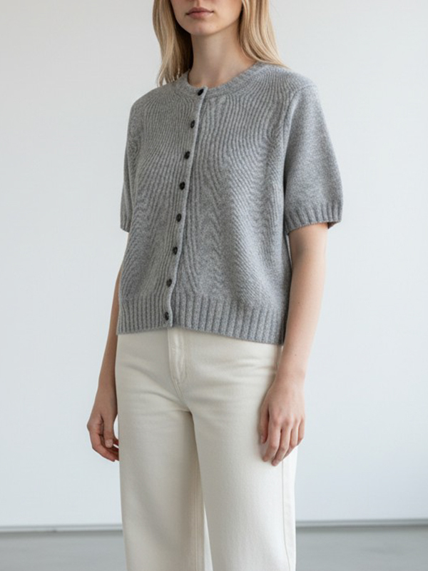 LIVIANA CONTI 短袖排釦小罩衫(淺灰)