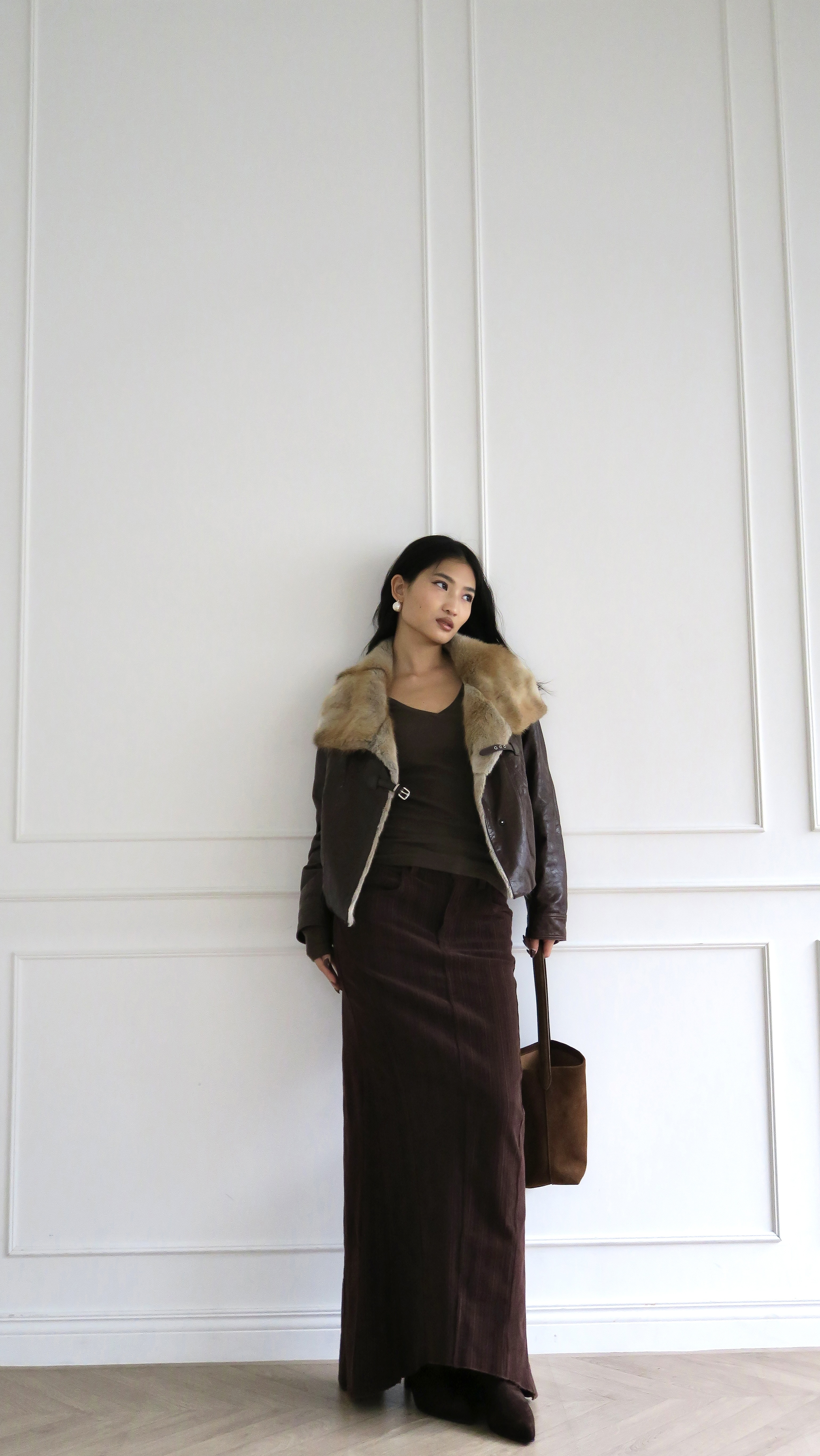 貂毛大翻領真皮外