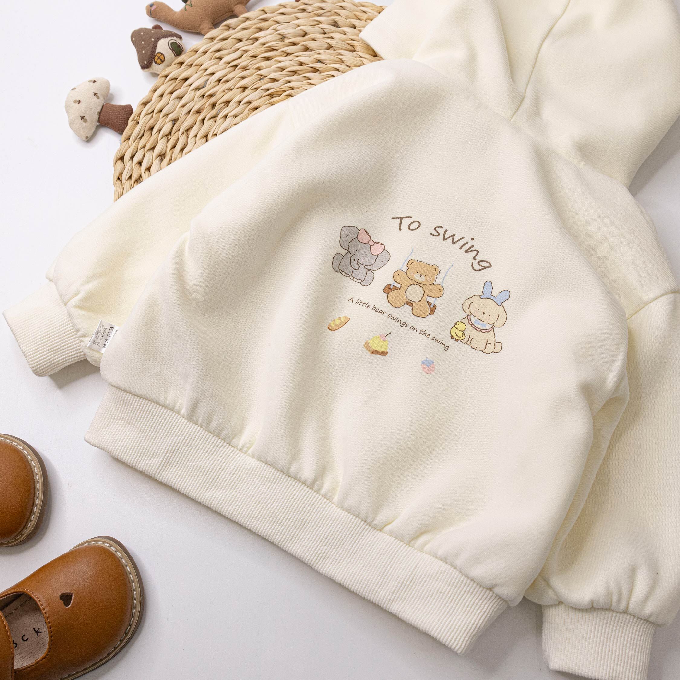 【H55509】可愛動物寶寶印花連帽外套