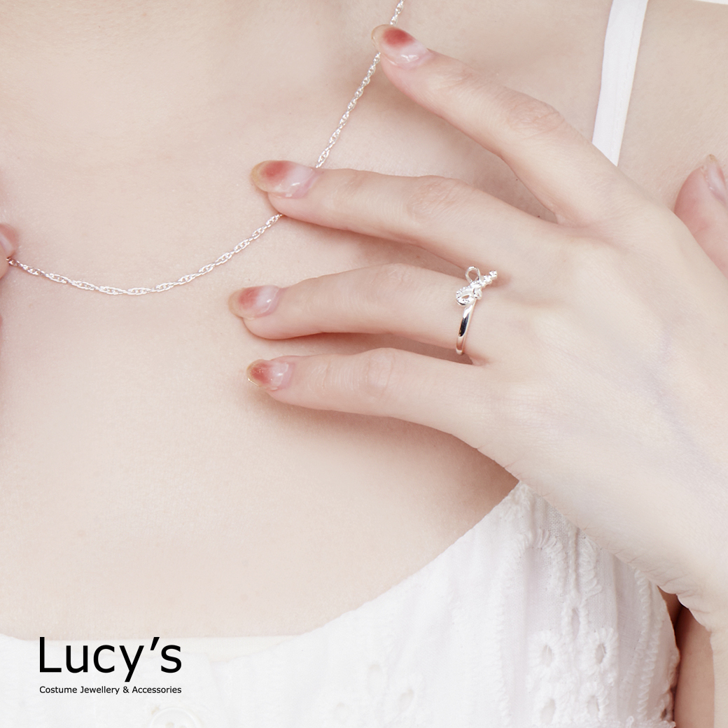 925純銀 鑲鑽蝴蝶結 戒指 (125891/125892/125893)