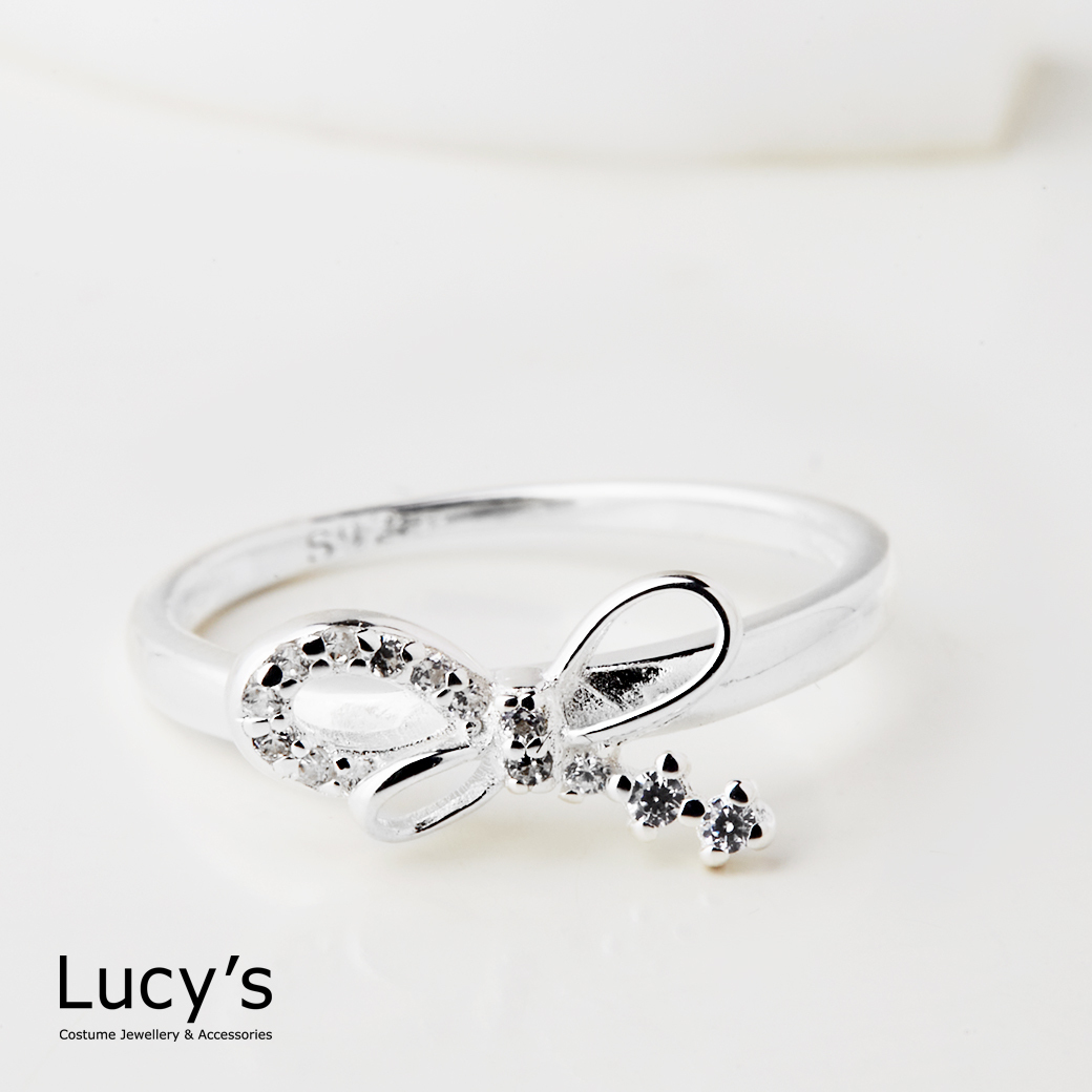925純銀 鑲鑽蝴蝶結 戒指 (125891/125892/125893)