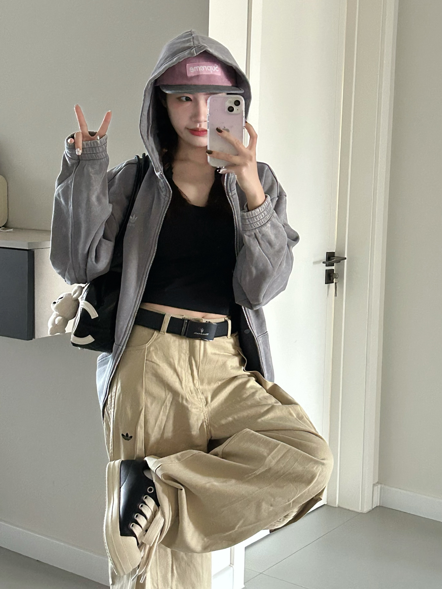 代購-Adidas originals 寬鬆時尚運動透氣純色工裝褲 女款