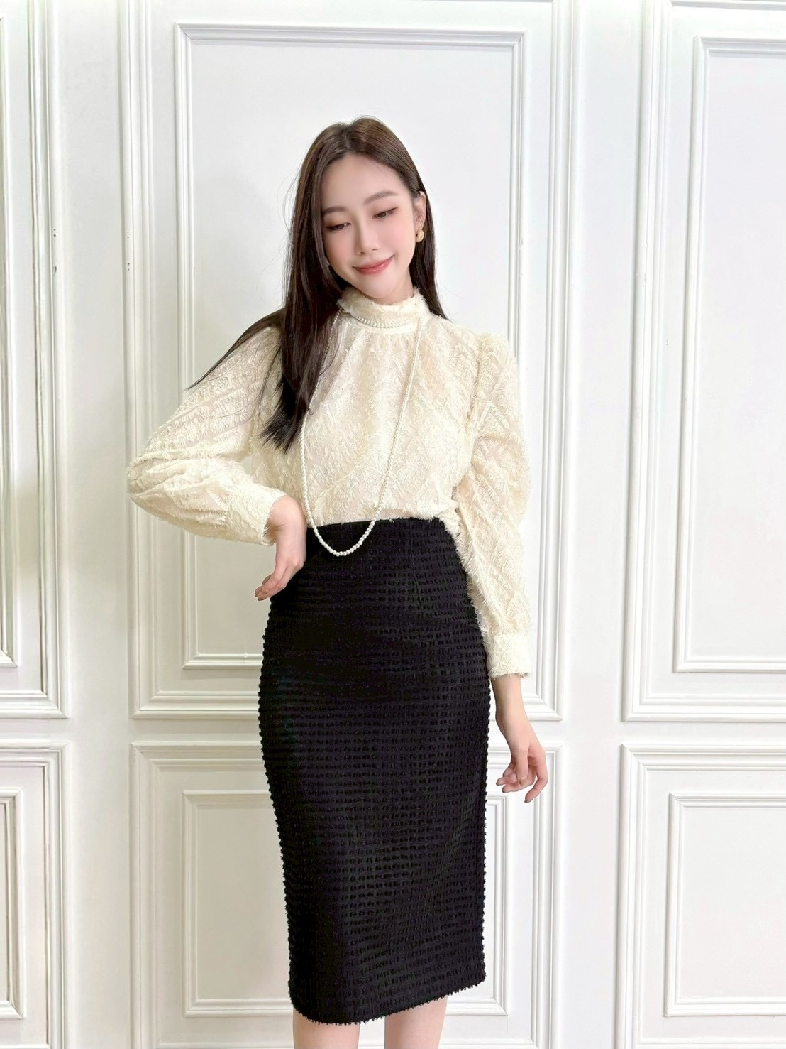 立領菱形羽毛感上衣