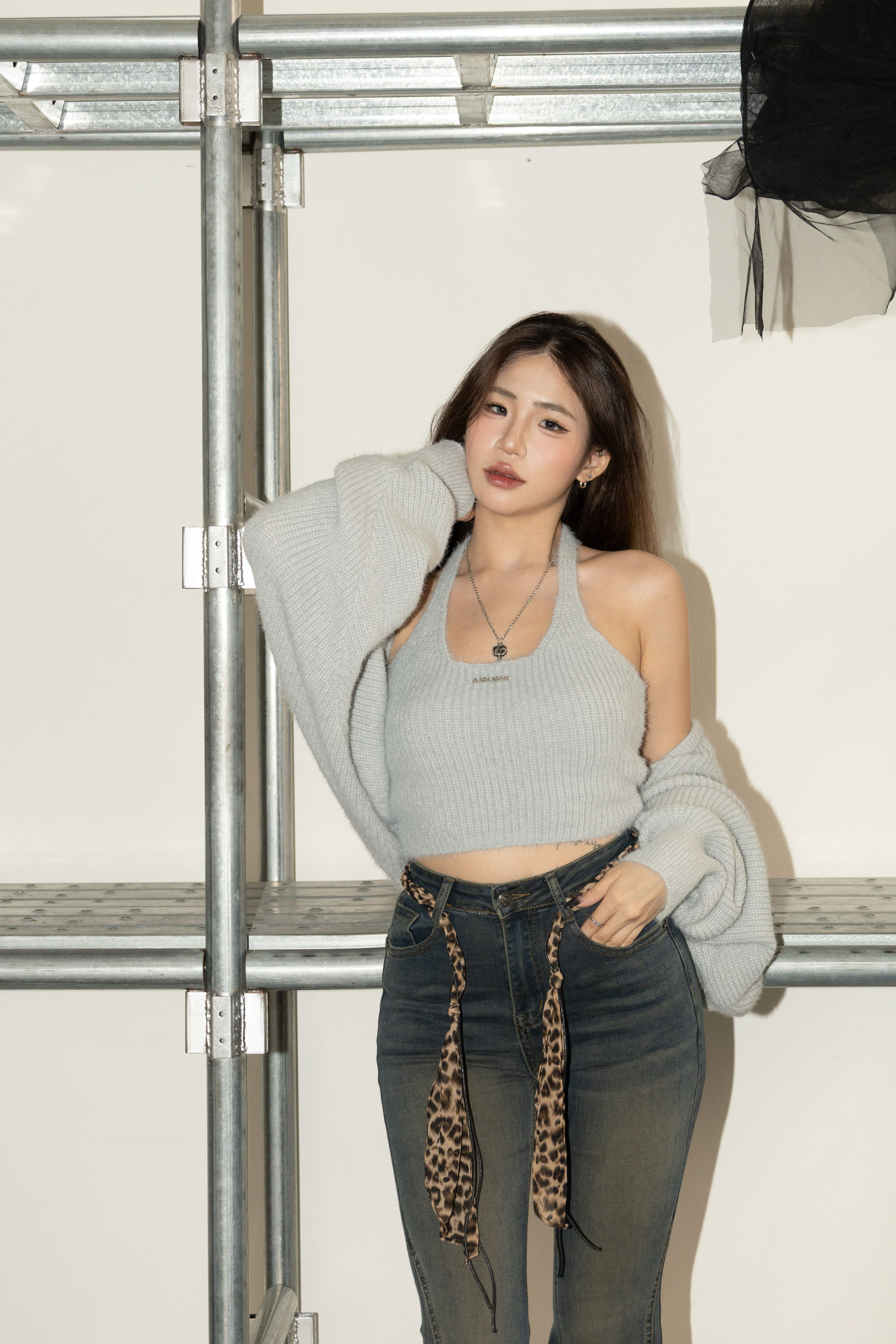 [ Ananas設計款✨] 品牌LOGO繞脖兩件式水貂毛毛衣