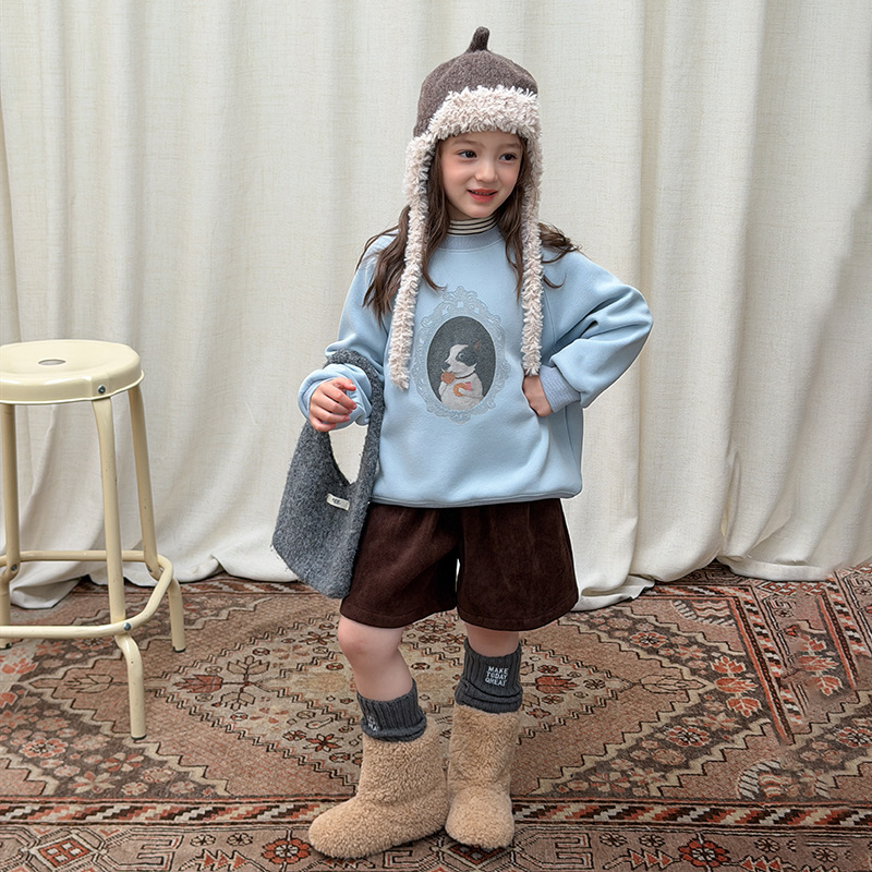 【加絨款】水藍狗狗 女孩款大學T 90-170cm