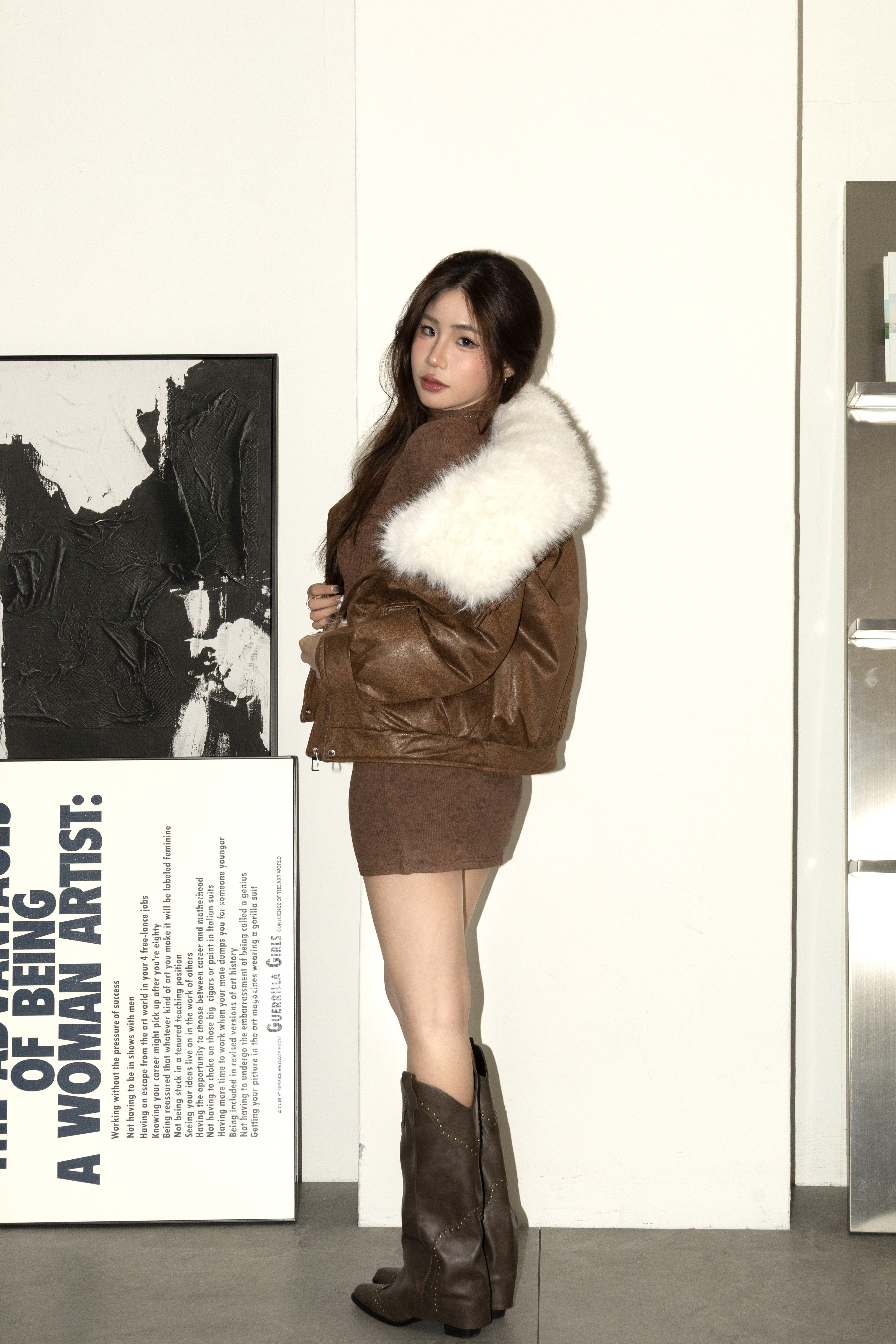 翻領毛毛皮外套