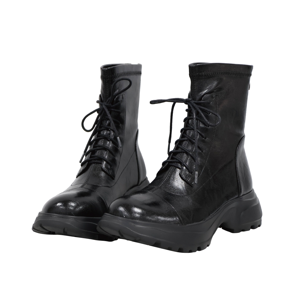 綁帶厚底運動短靴 -2色