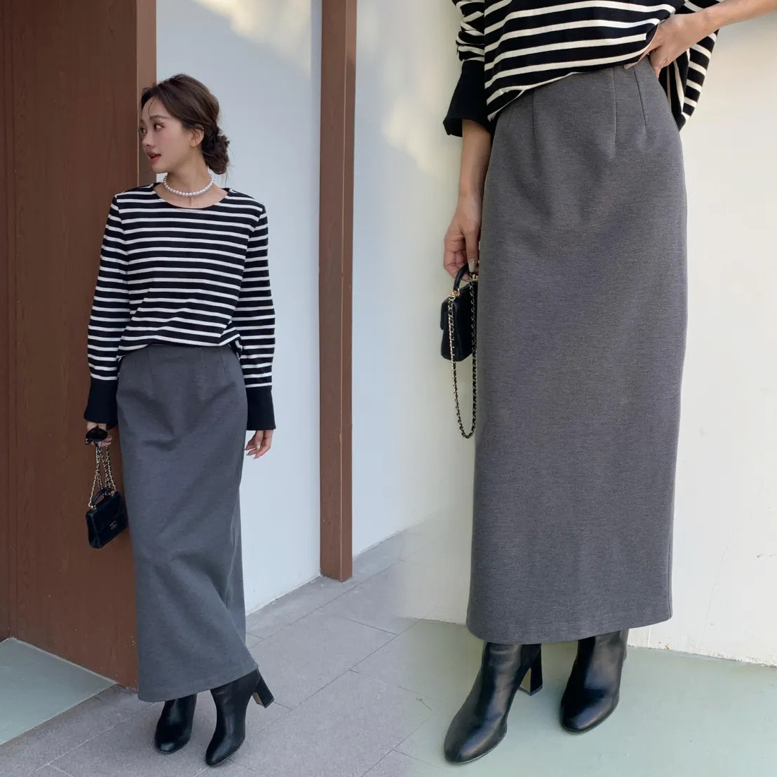 顯瘦感後開衩造型挺版鉛筆裙長裙-S-M / 3色 (Elegant & Love)