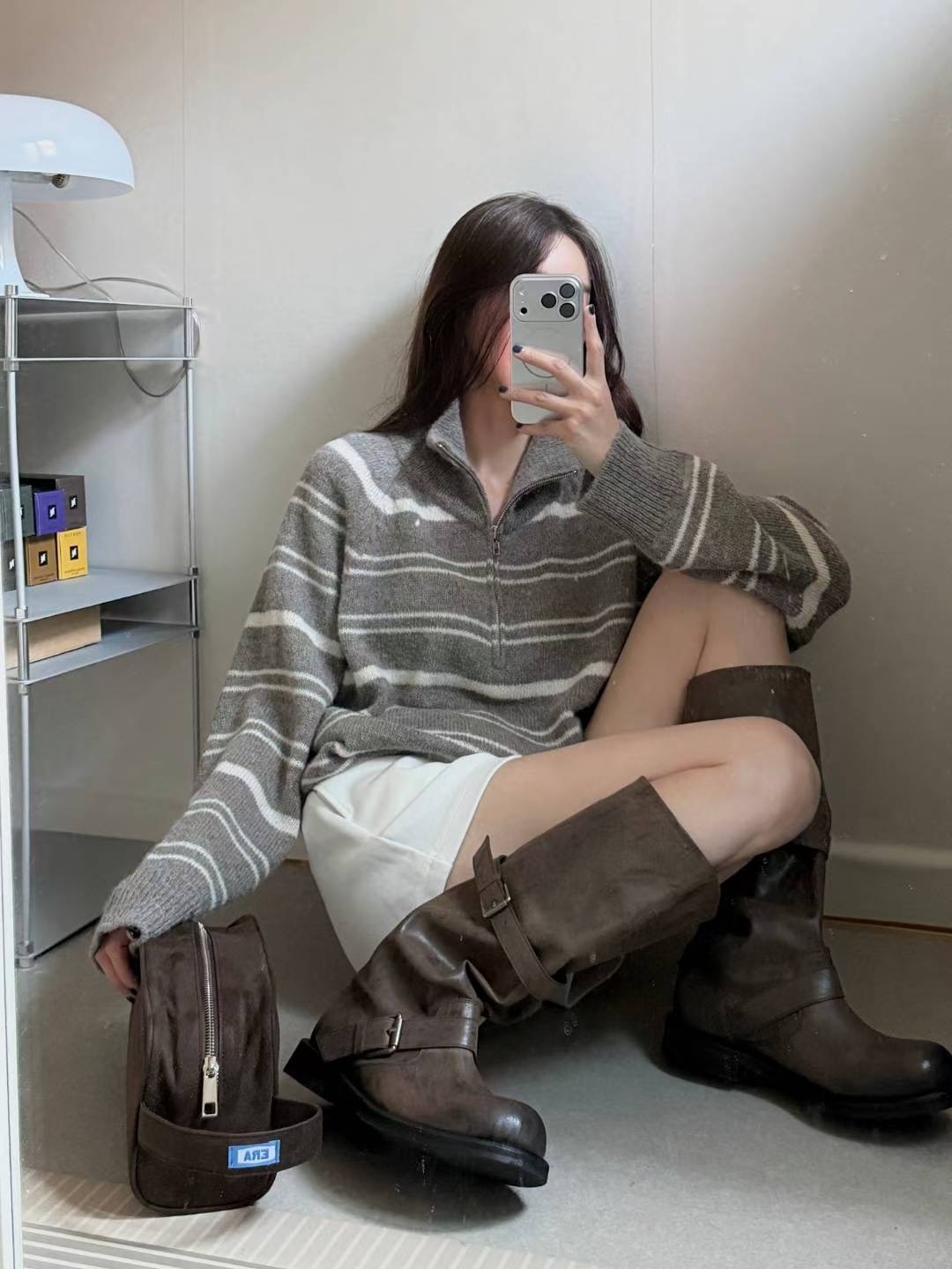 【優惠預訂】韓國半拉鍊條紋針織上衣（5色）