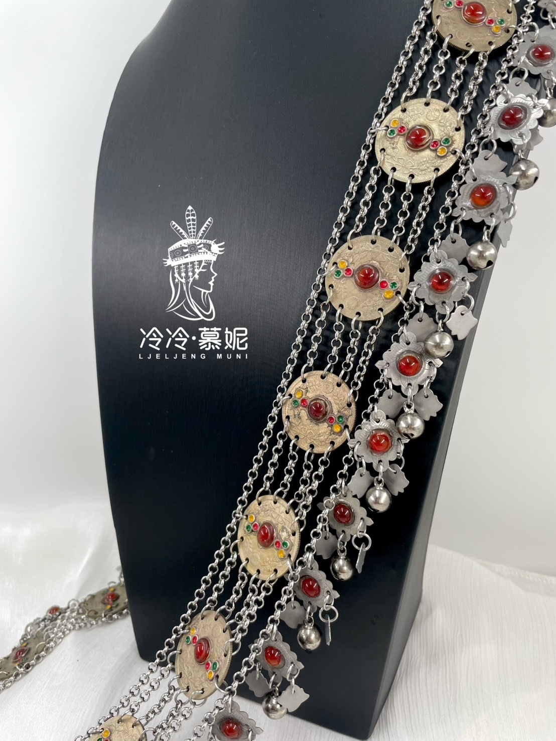 S2-小龍銀紅黃綠瑪瑙鈴鐺肩背鏈4*172cm