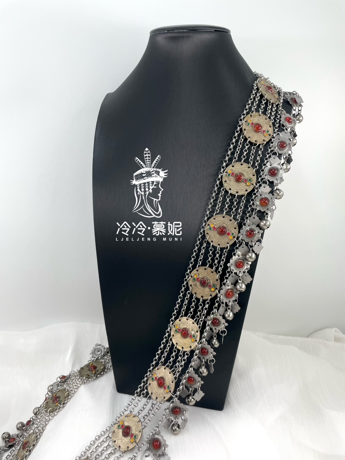 S2-小龍銀紅黃綠瑪瑙鈴鐺肩背鏈4*172cm