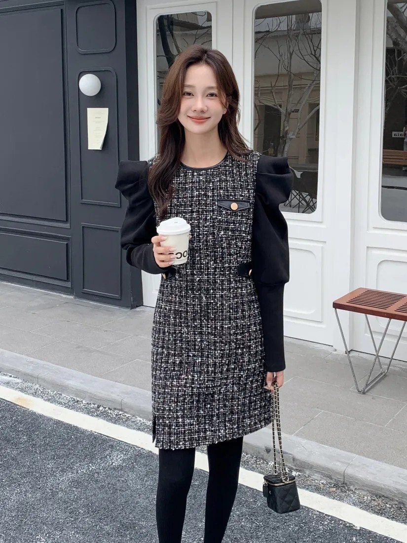 節日氛圍圓領軟呢小香風背心裙短洋裝-S-M / 2色 (Elegant & Love)