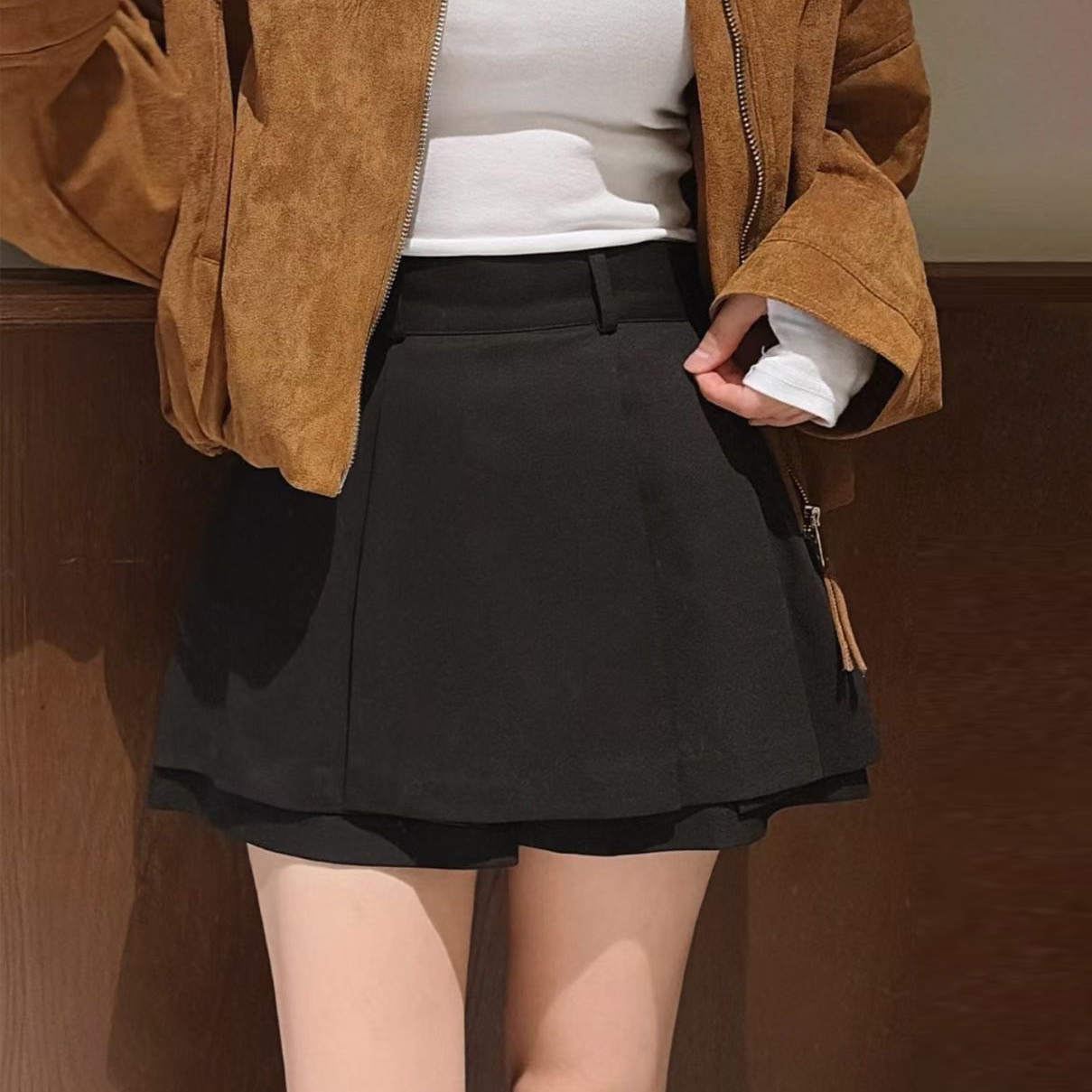 後腰鬆緊打摺裙擺造型西裝短褲裙-F / 3色