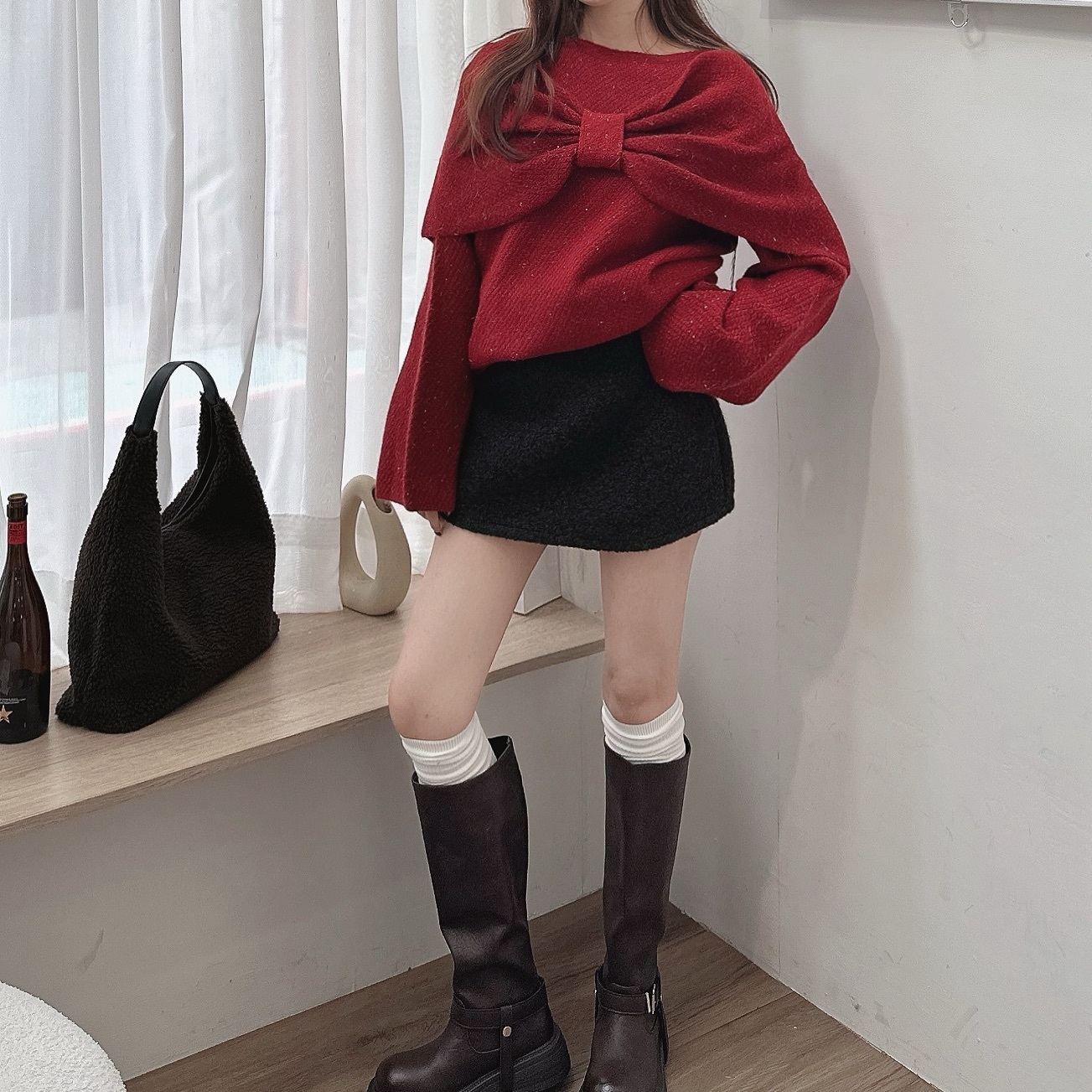 兩穿蝴蝶結金蔥針織毛衣/三色