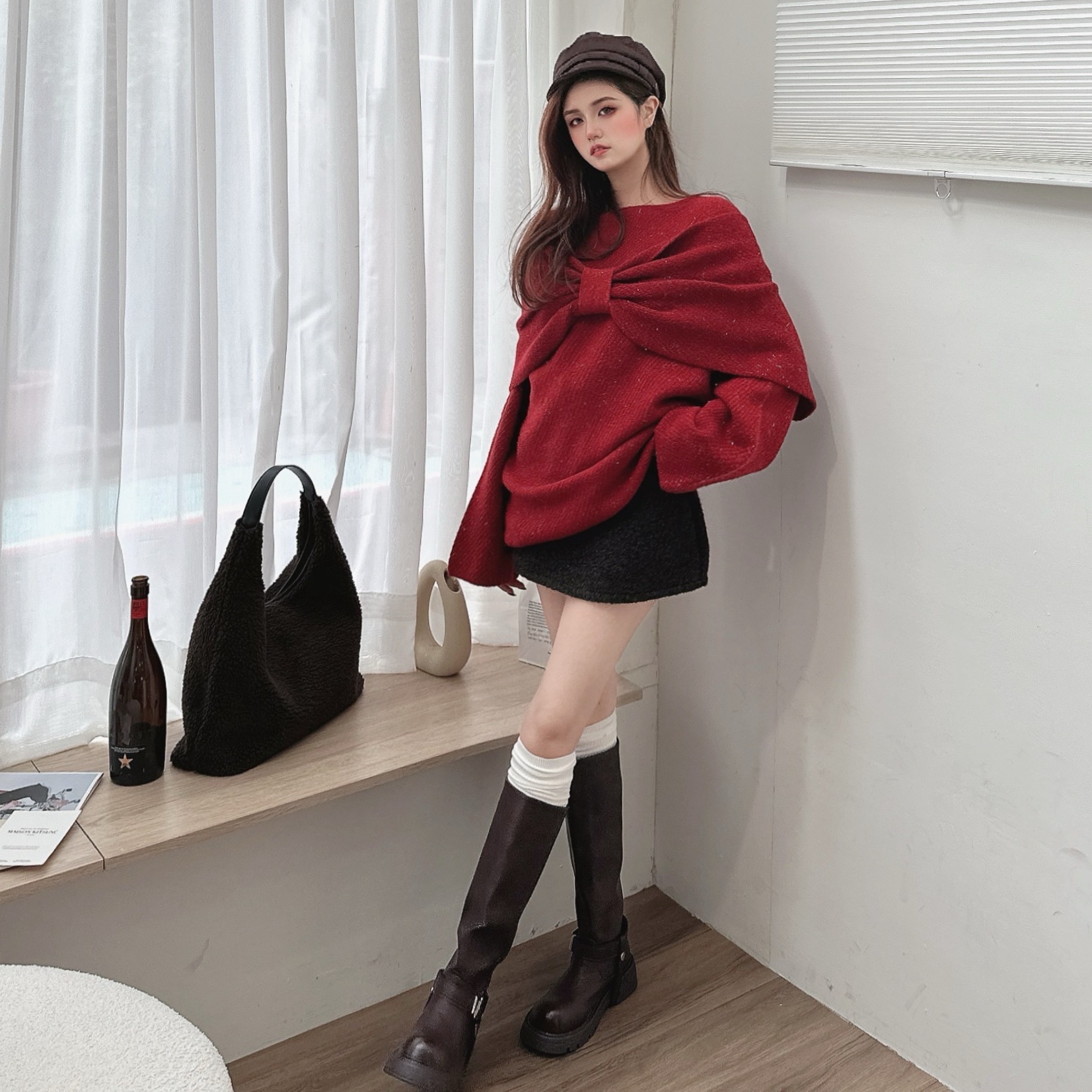 兩穿蝴蝶結金蔥針織毛衣/三色