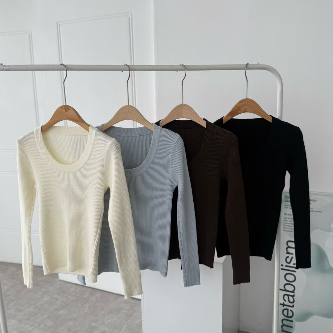 百搭秋冬色系圓領螺紋棉質上衣 / 4色