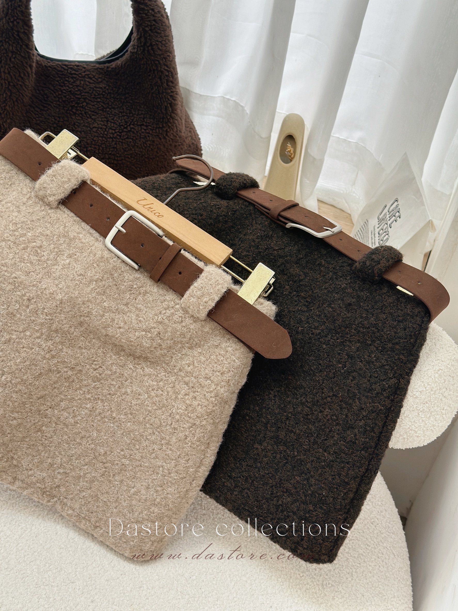 QQ羊羔毛短裙(附皮帶)/二色