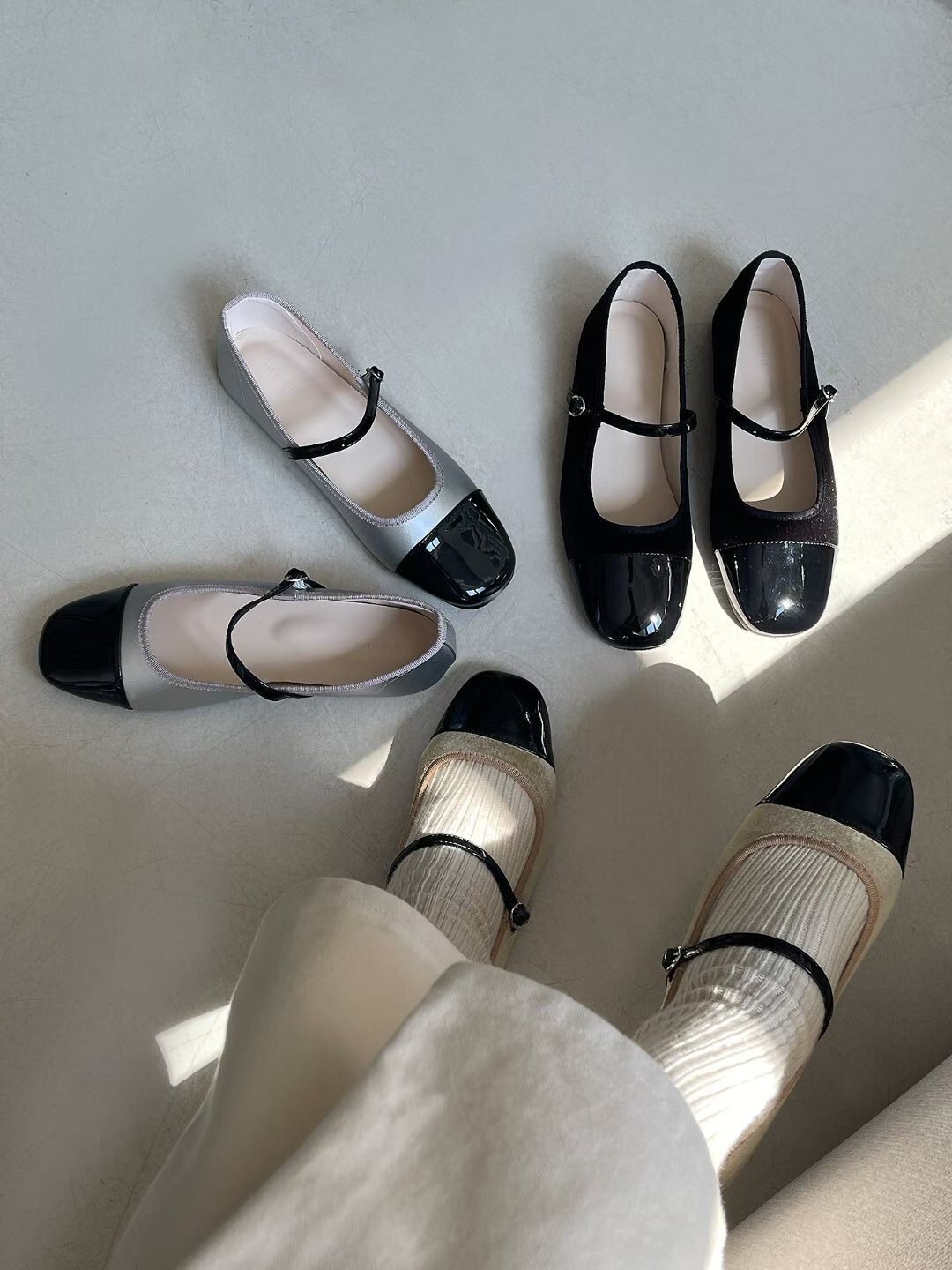 配色小方頭平底瑪莉珍娃娃鞋 / 3色