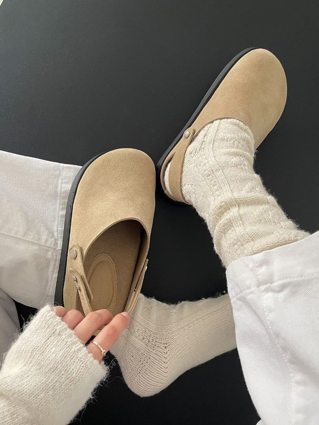 秋冬牛皮質感後勾帶穆勒鞋勃肯鞋 / 2色