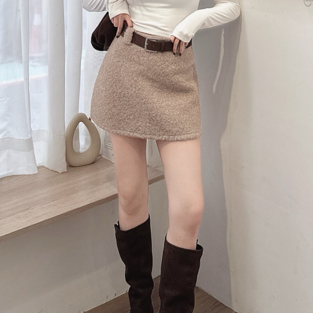 QQ羊羔毛短裙(附皮帶)/二色