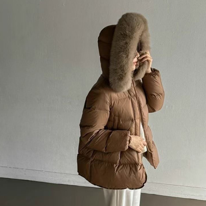 配色澎澎毛領連帽造型溫暖羽絨外套 / 3色