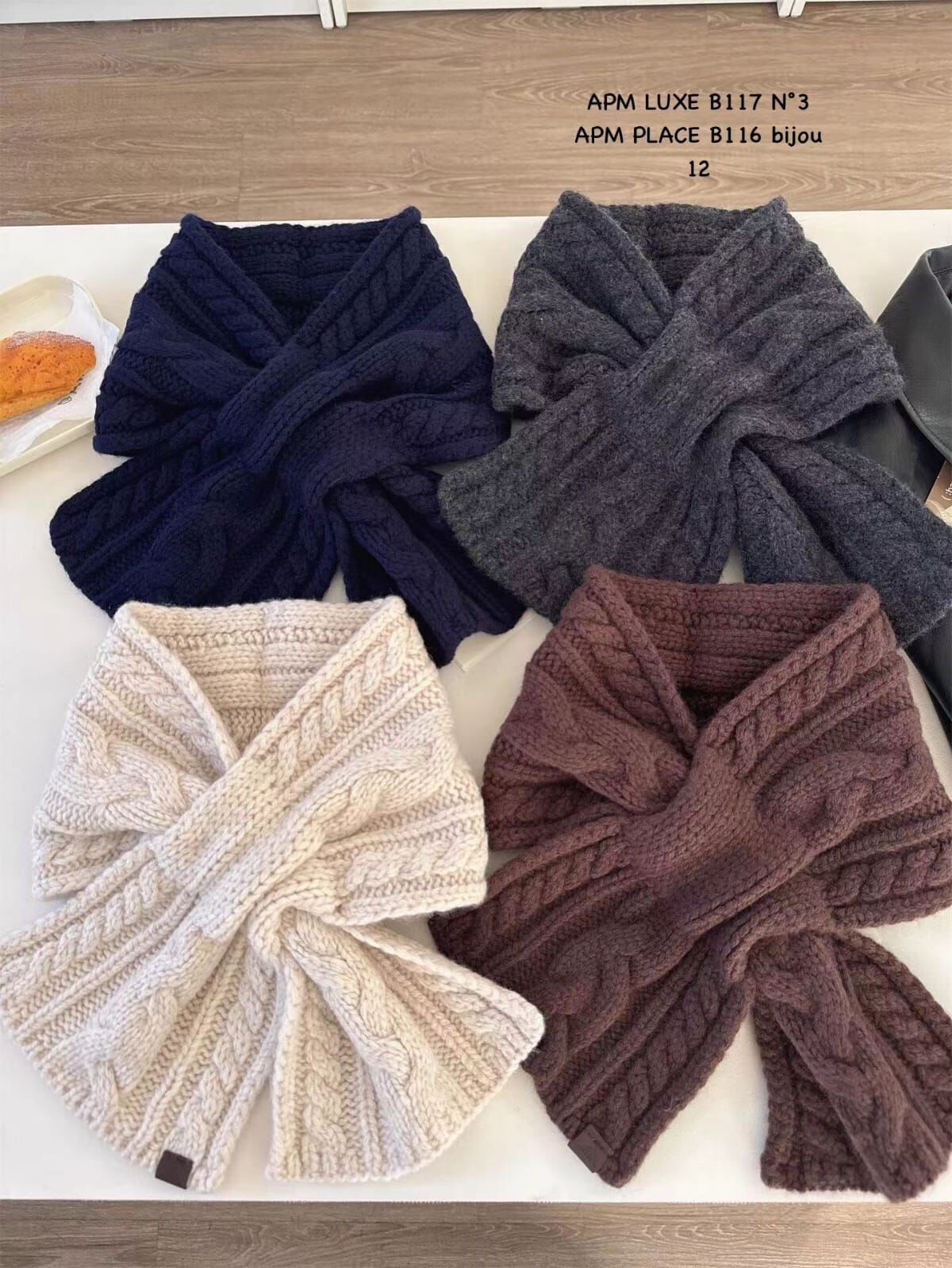 BN5353 羊毛麻花針織短圍巾