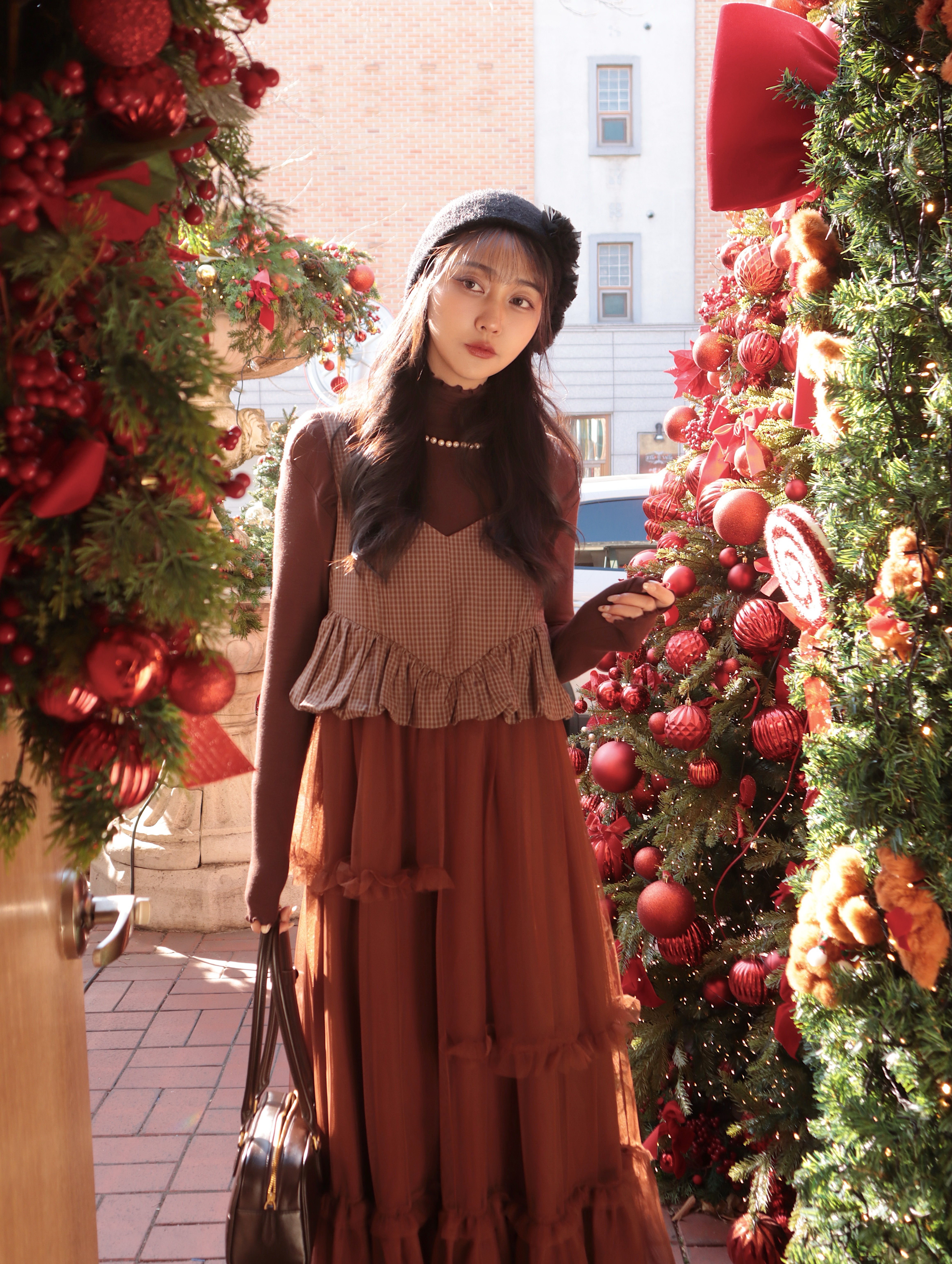 「品牌系列9/9.5折專用」 CG12 品牌自訂 冬日音樂盒 歐式格紋雲朵背心拼接不規則多層次紗裙吊帶洋裝