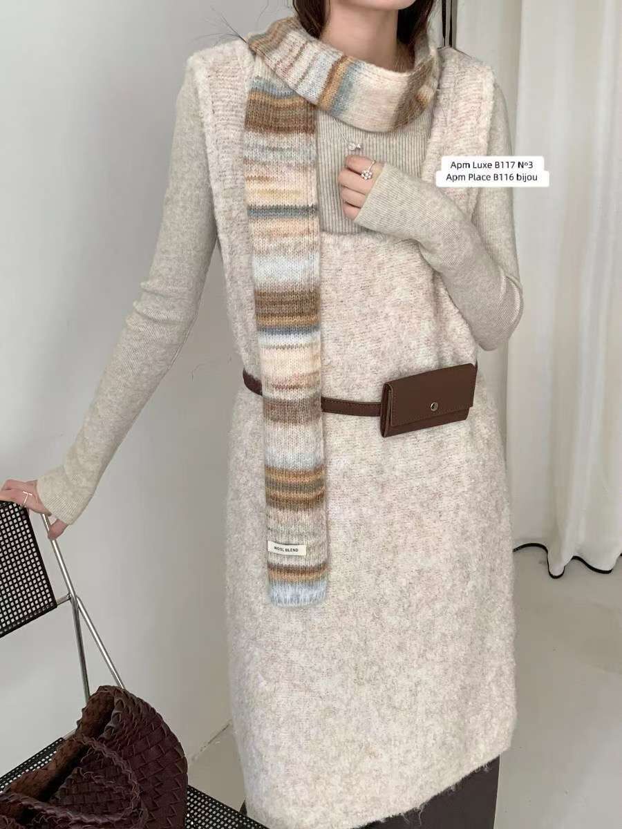 BN5357 秋冬彩虹條紋針織幼圍巾