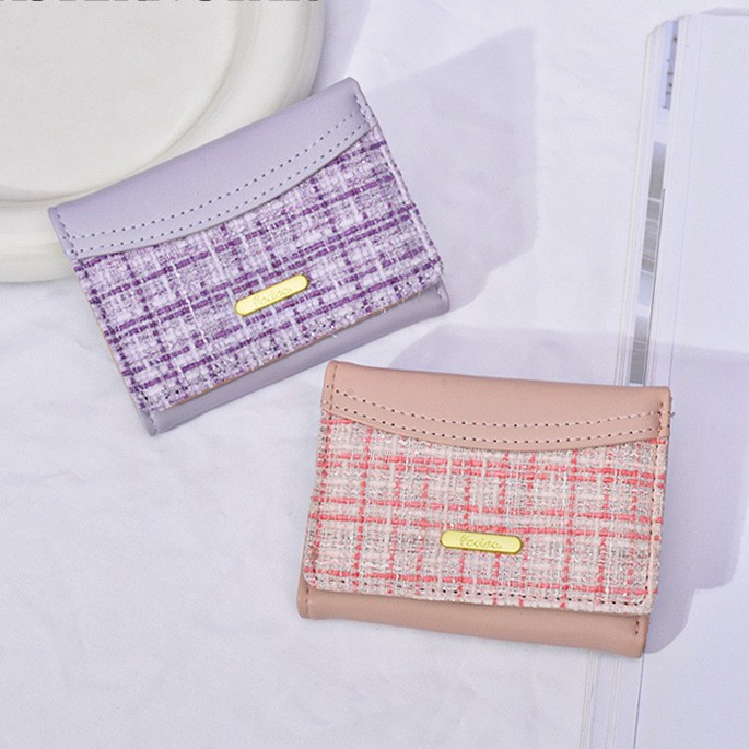 Korean Foldable Ins-Style Tweed Mini Wallet