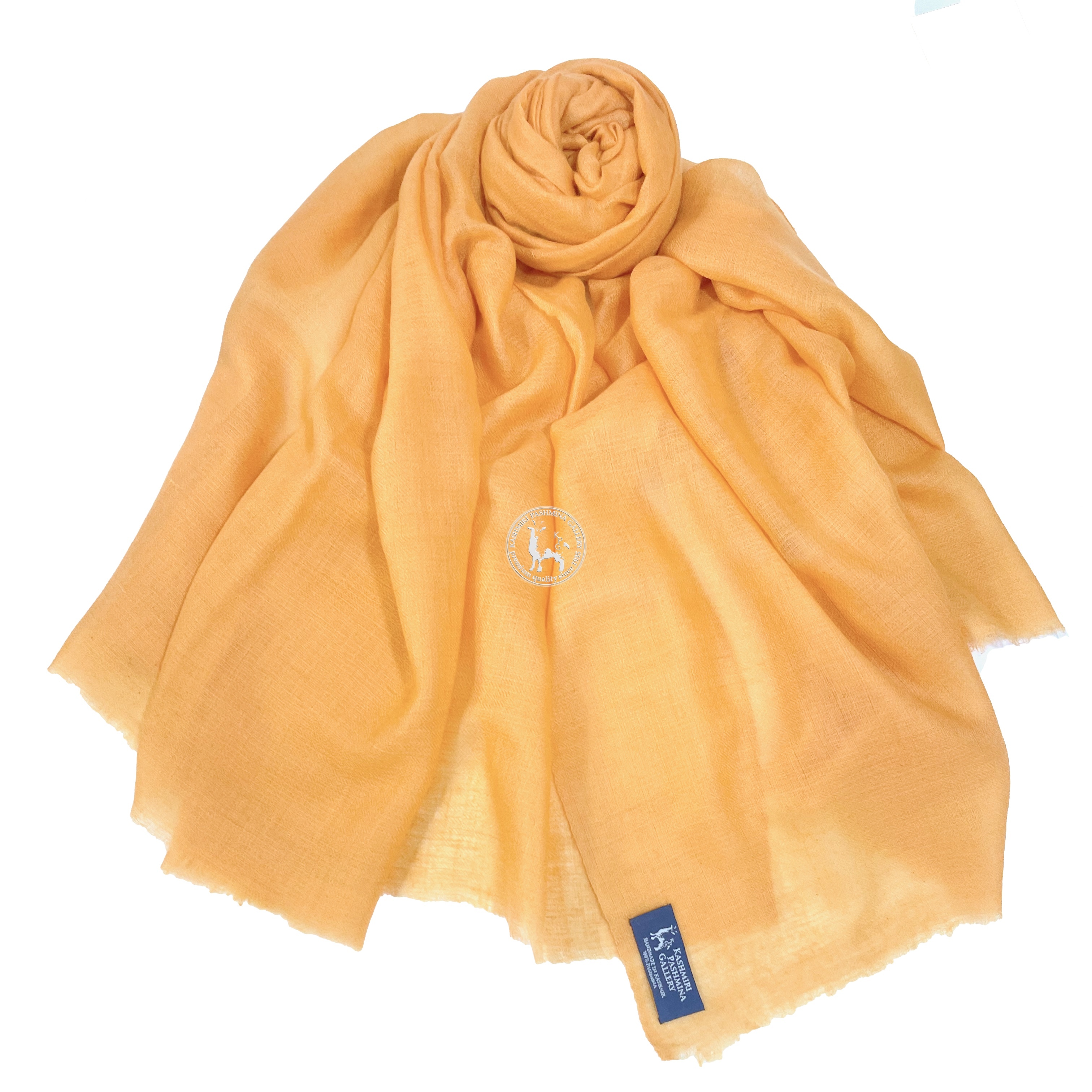 蜜橙色手工編織喀什米爾頸部羊絨披肩圍巾