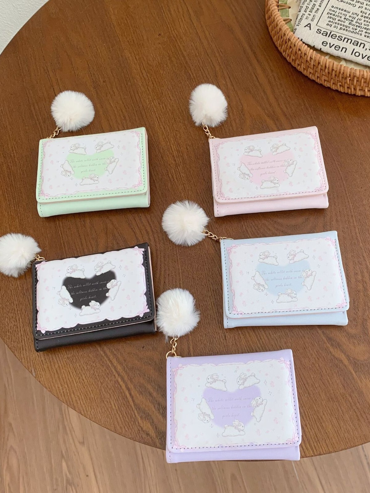 Cute Heart Pom-Pom Mini Wallet