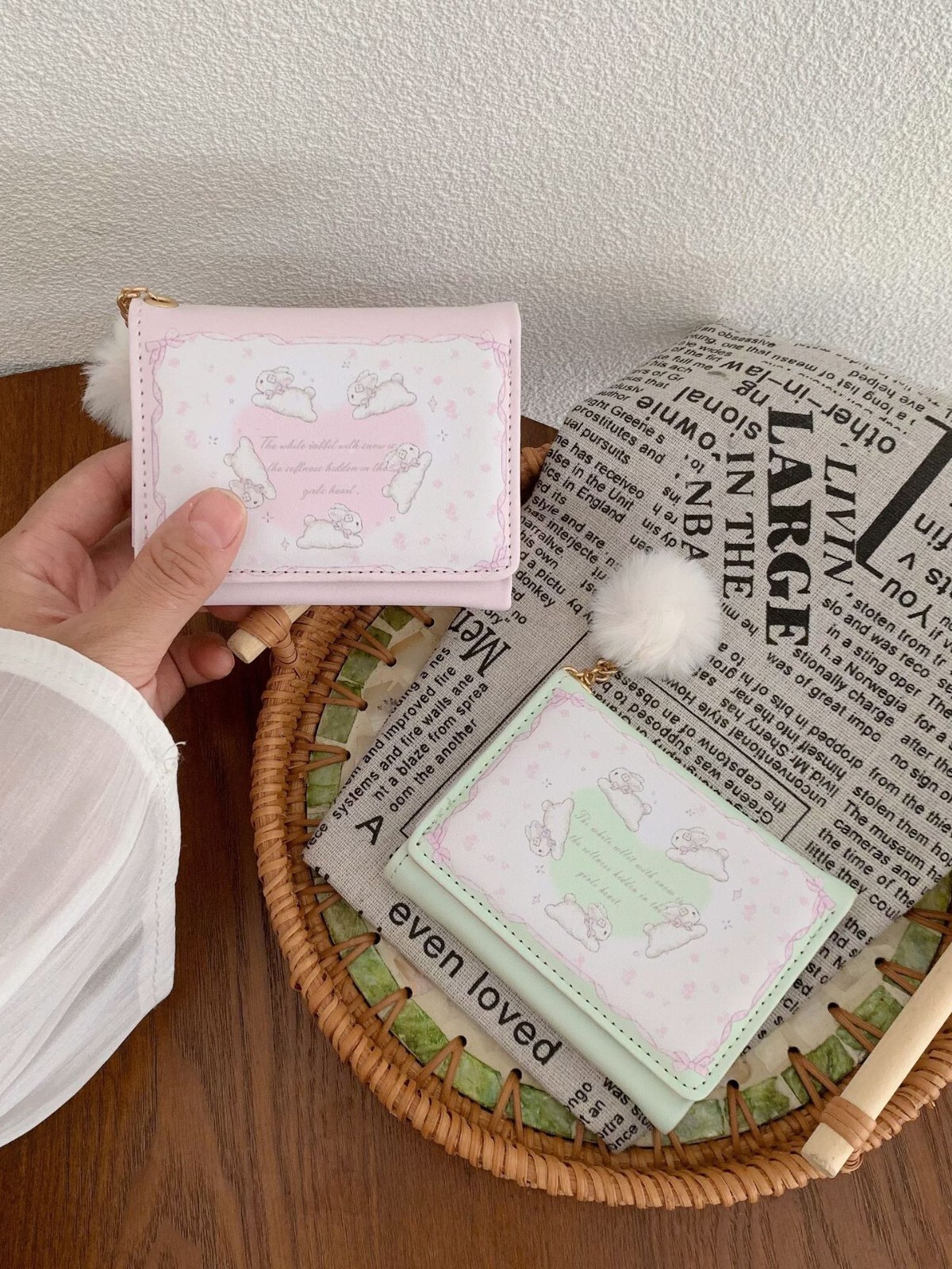 Cute Heart Pom-Pom Mini Wallet