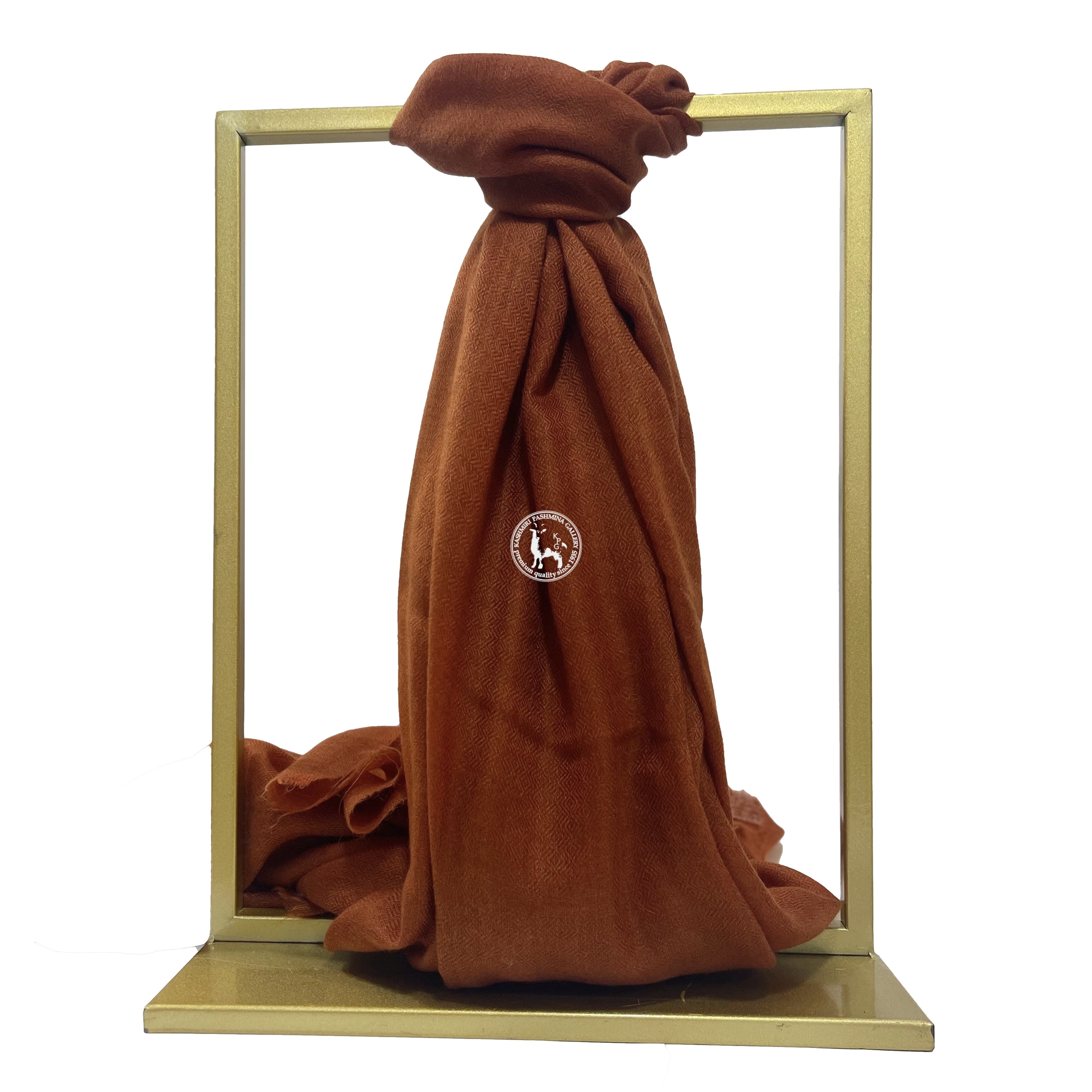 燃橙色手工編織喀什米爾羊絨披肩圍巾