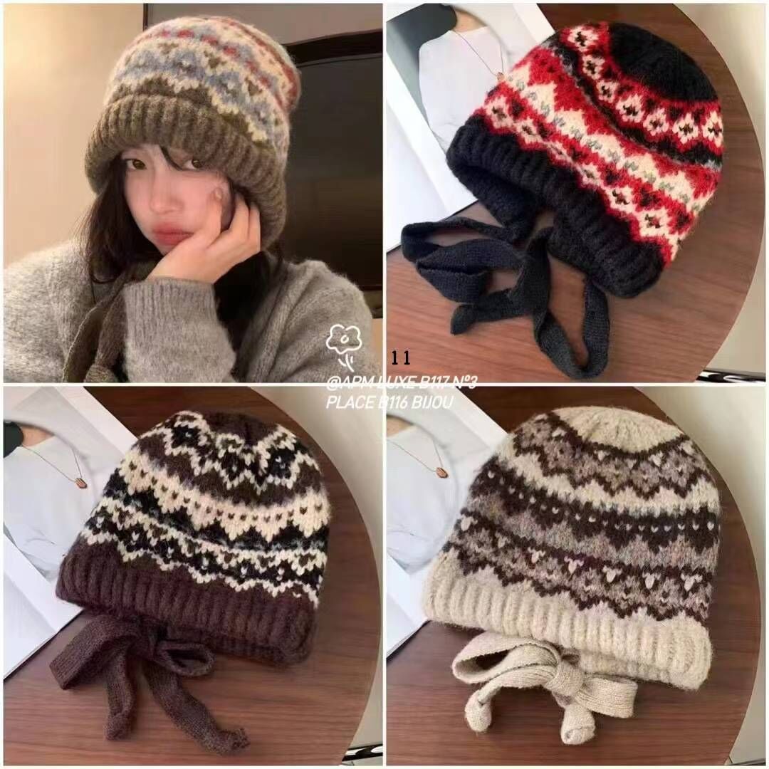 BN3278 冬日花紋拼色冷帽